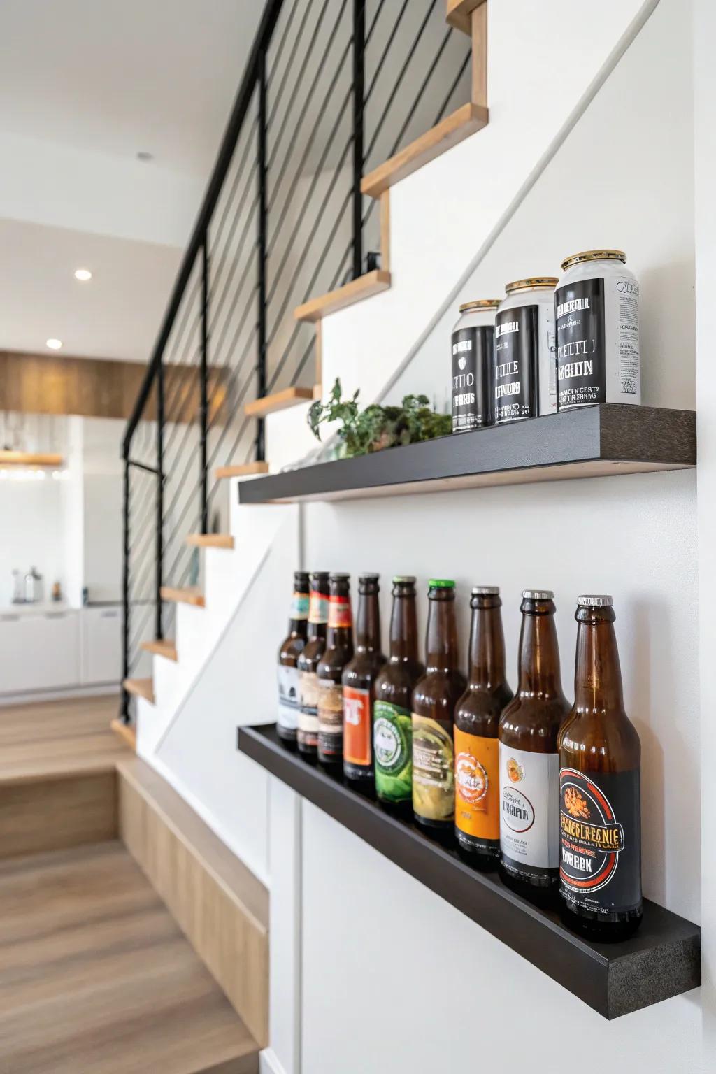 Minimalistic suspended shelf display for a refined aesthetic.