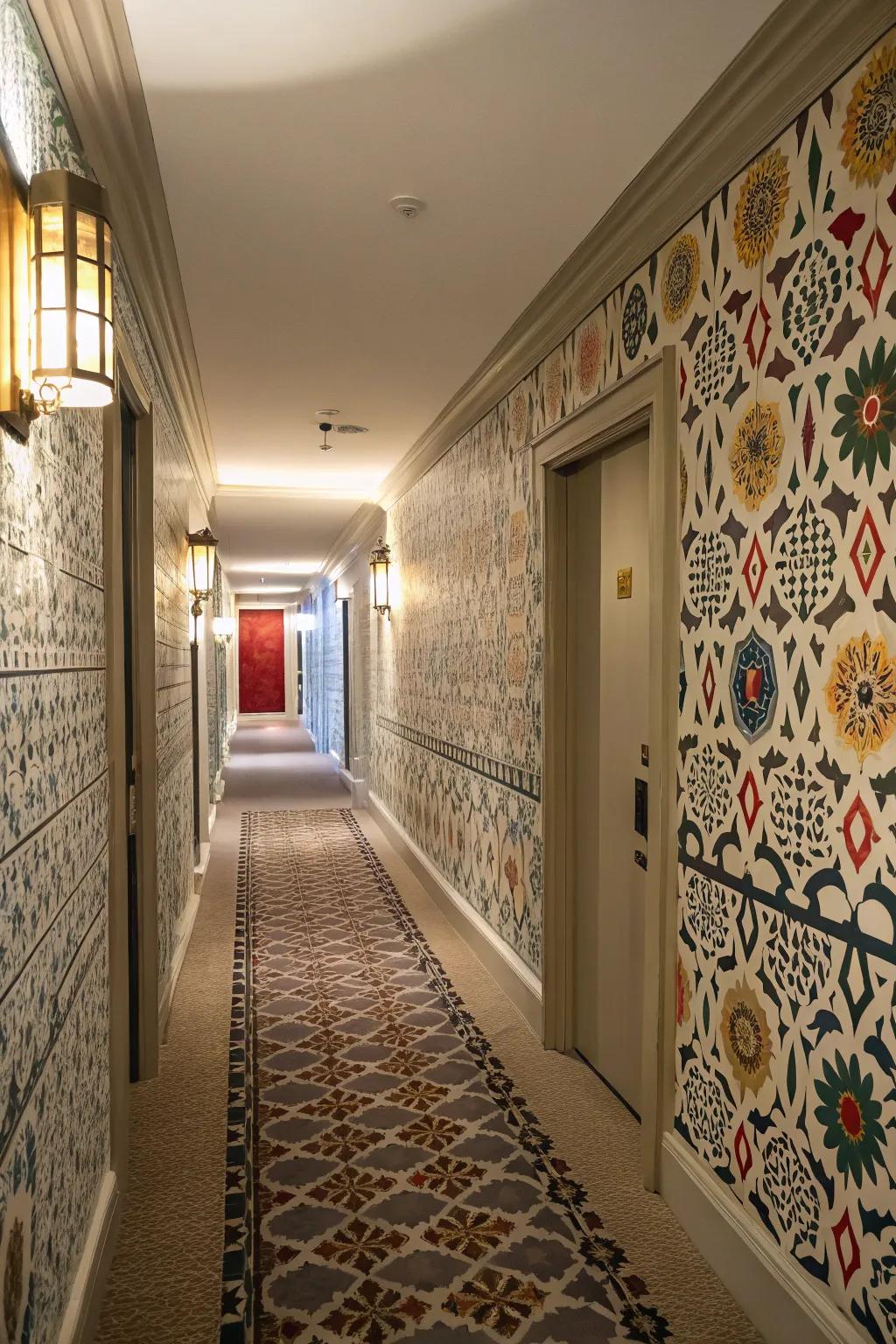 Patterns can add a lively touch to your hallway without overwhelming it.