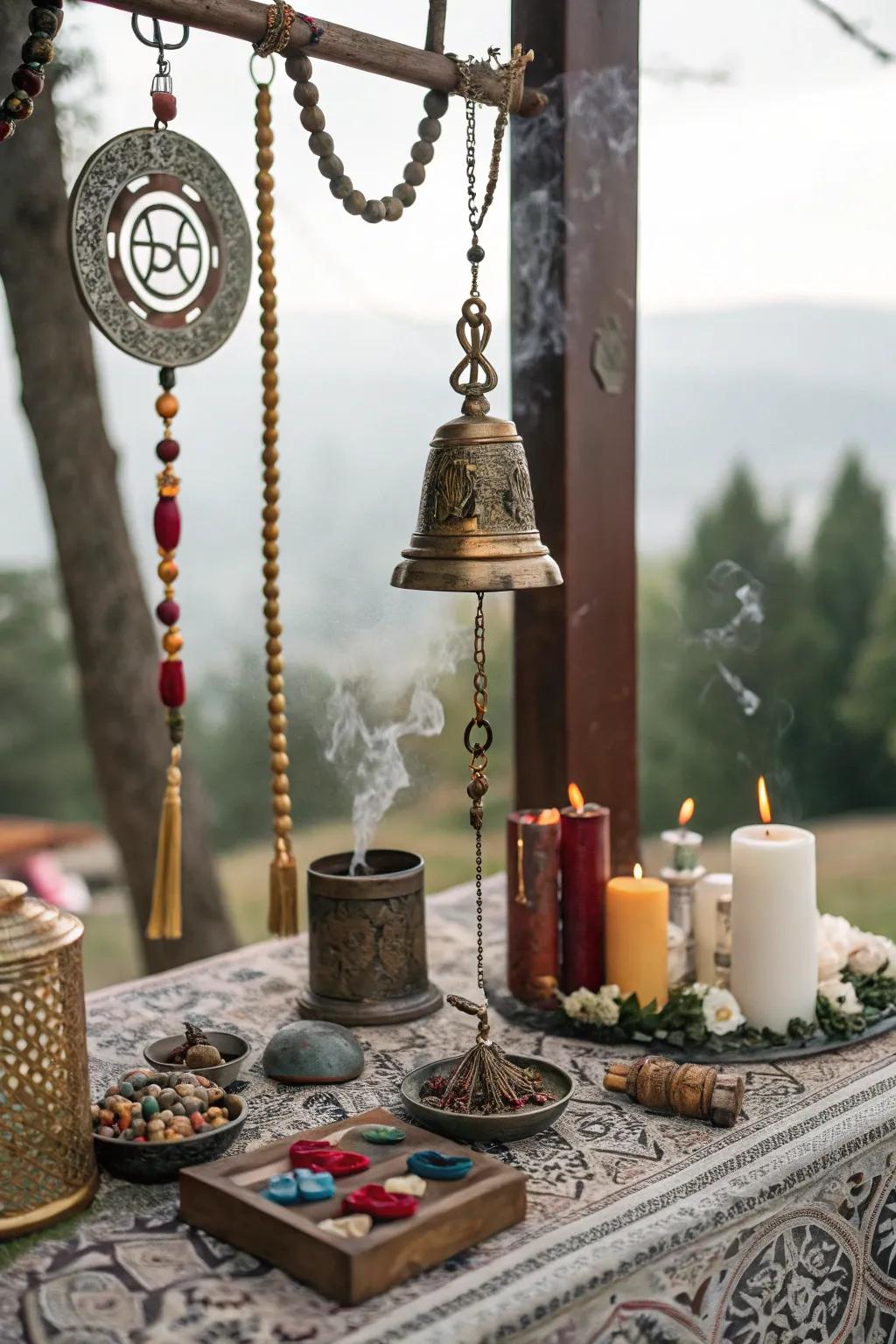 Clear your mind with sound elements on your altar.