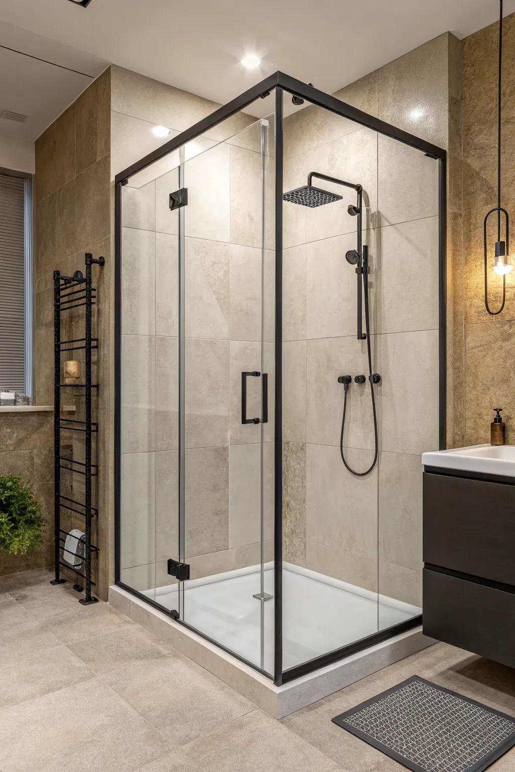 A tinted shower screen adds depth and intrigue to a shower.