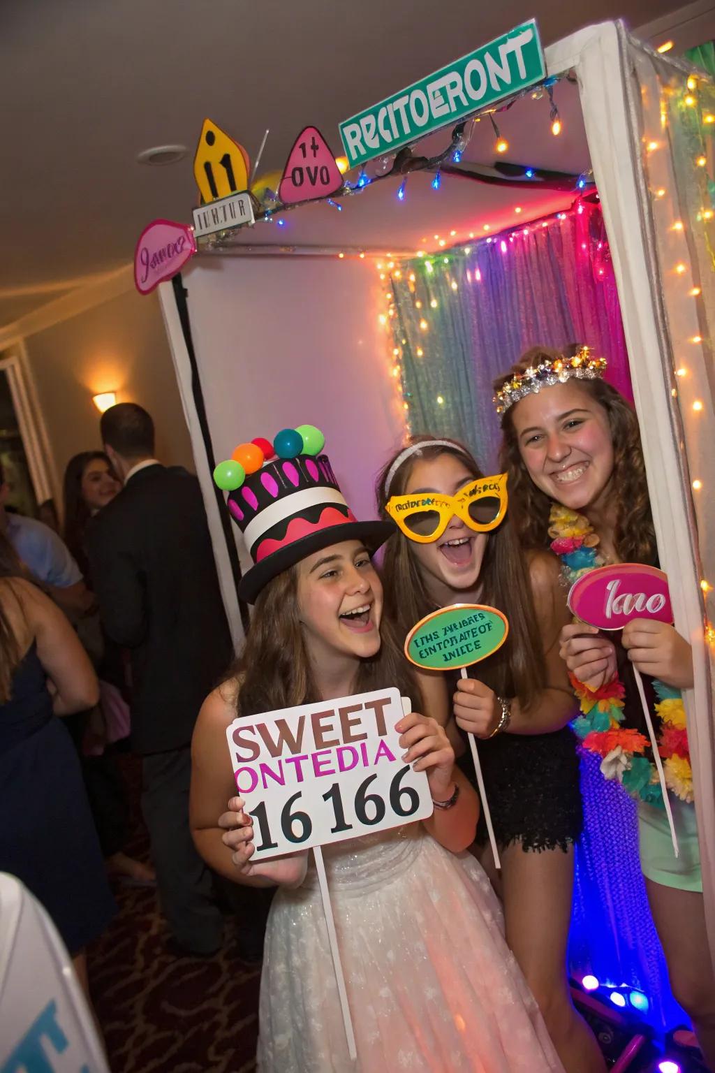 A DIY photo booth at a sweet sixteen.