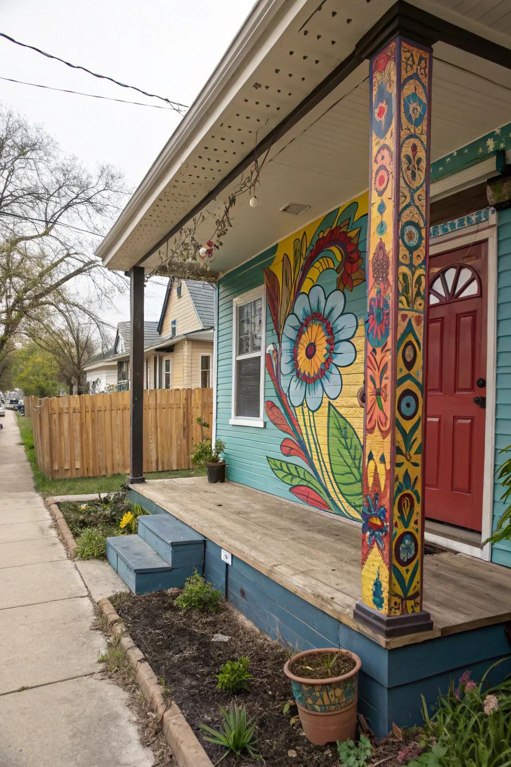 Expressive art for a unique porch vibe.