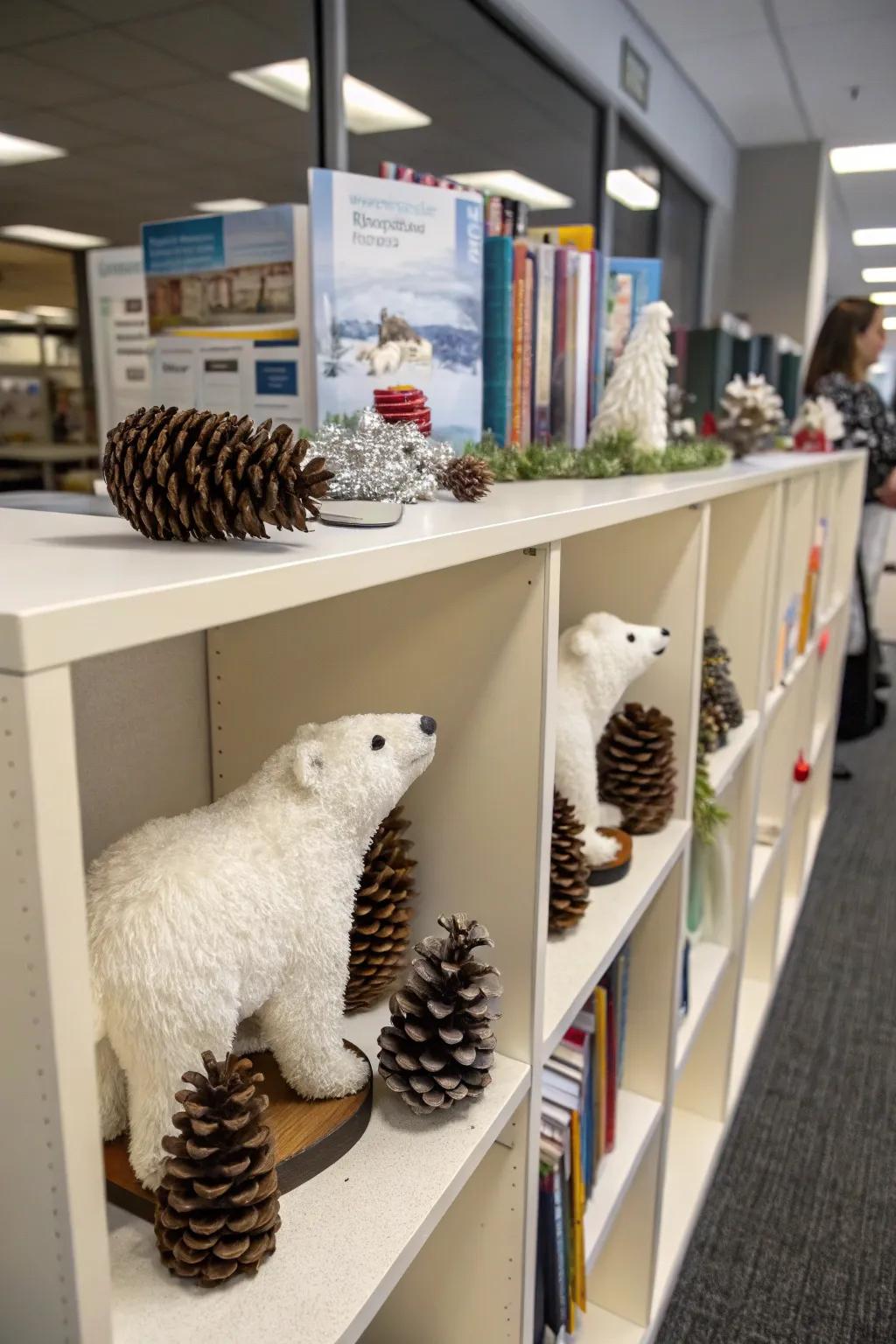 Polar bears and pinecones bring a playful, natural touch to your office.