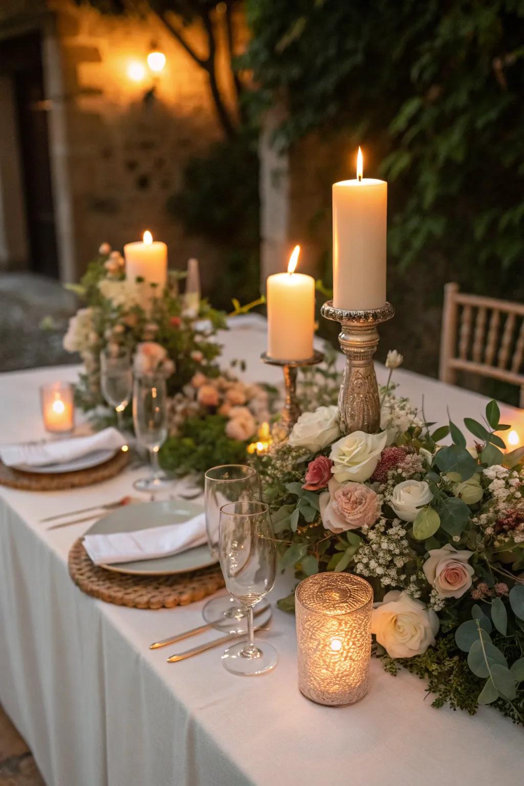 Candlelit centerpieces that bring warmth to the celebration.