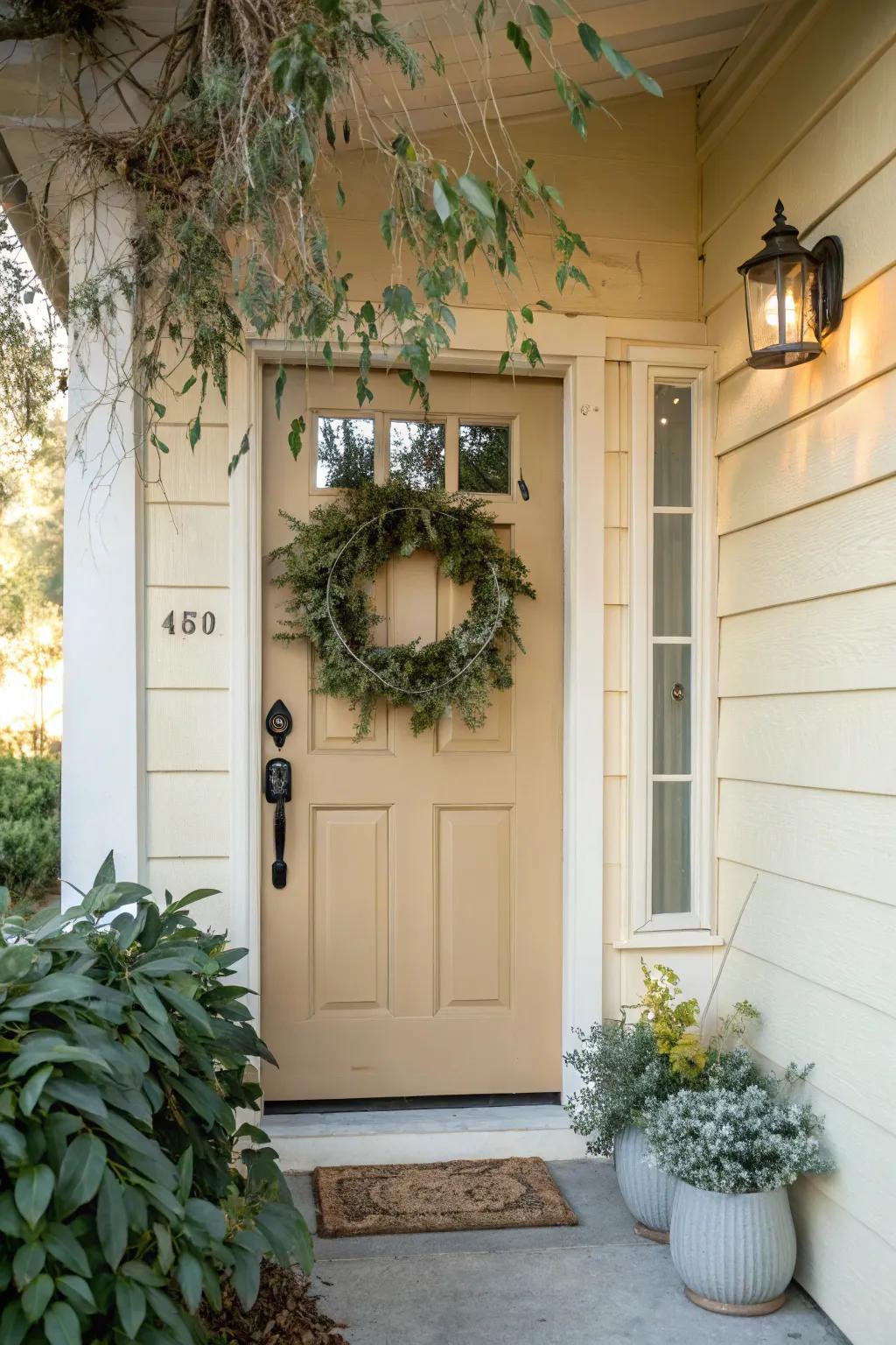 A welcoming winter wreath on the front door