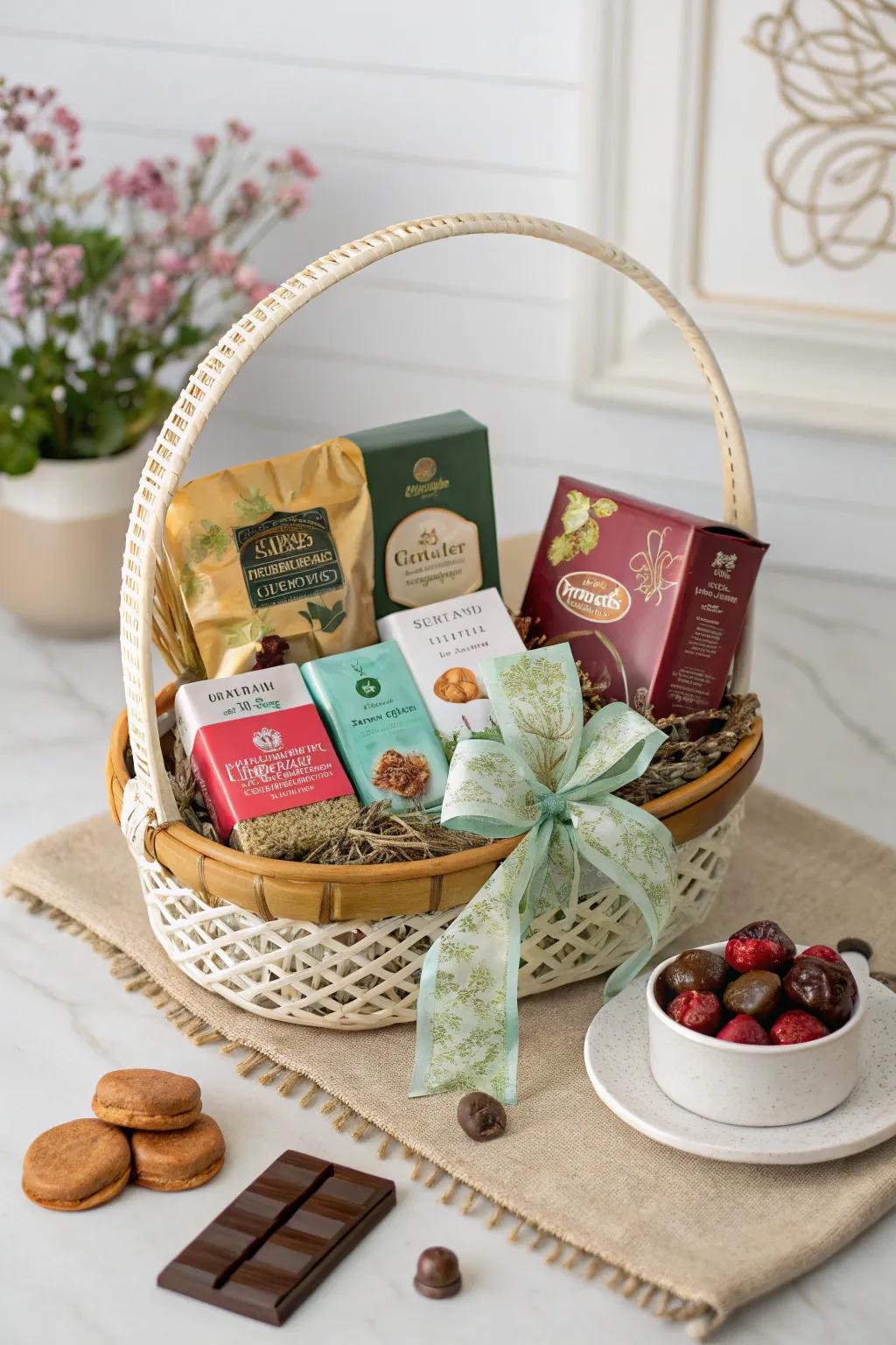 Delight her with a personalized gift basket.