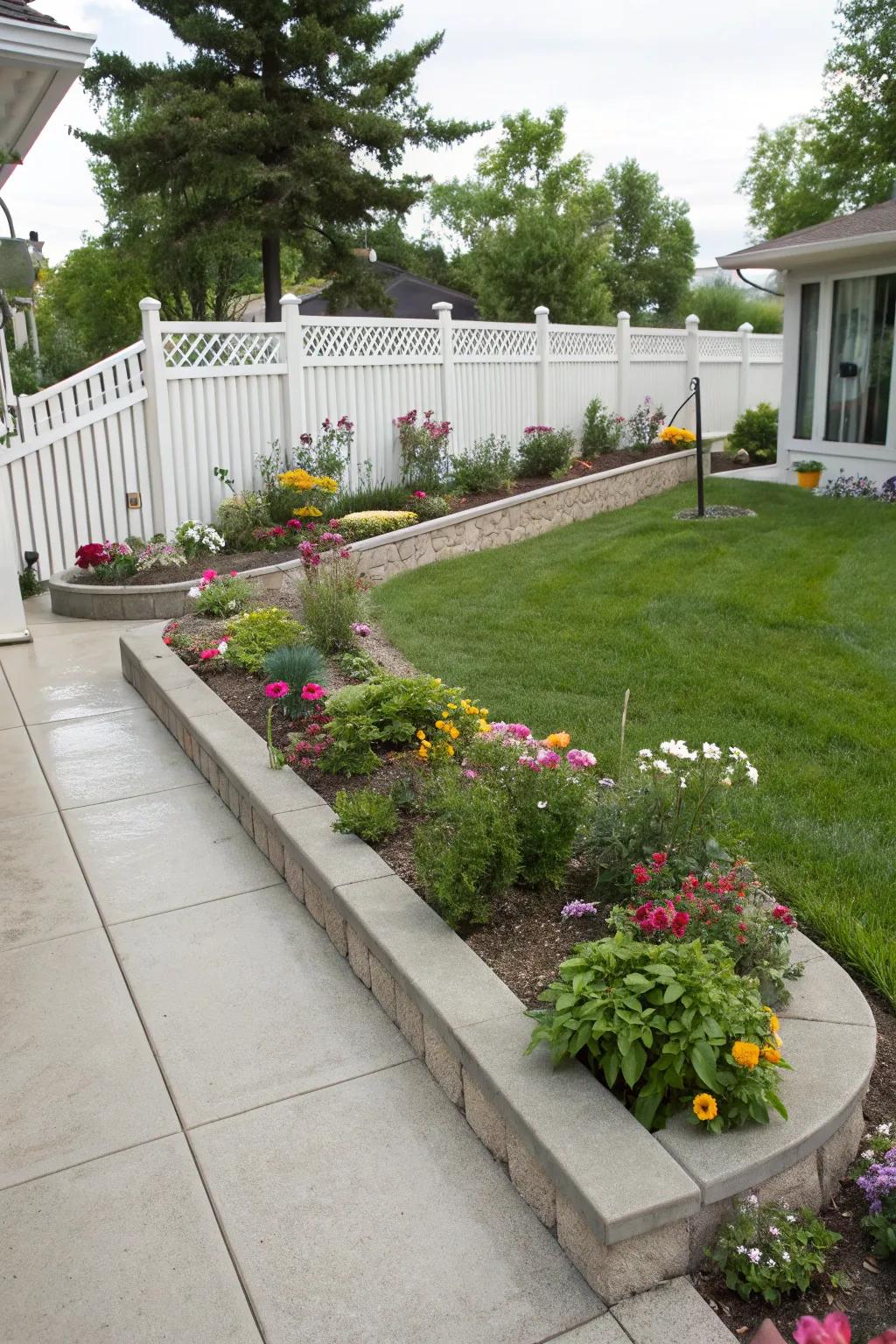 Concrete edging helps maintain a clean and organized garden space.