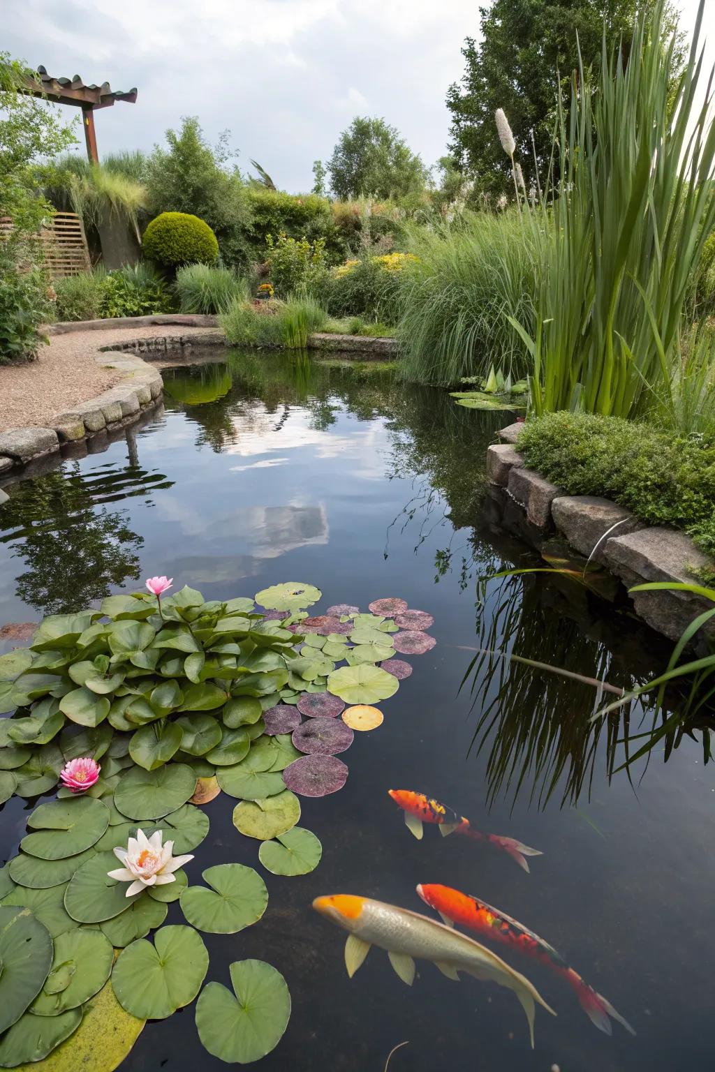 A tranquil pond invites serenity and natural beauty to your garden.