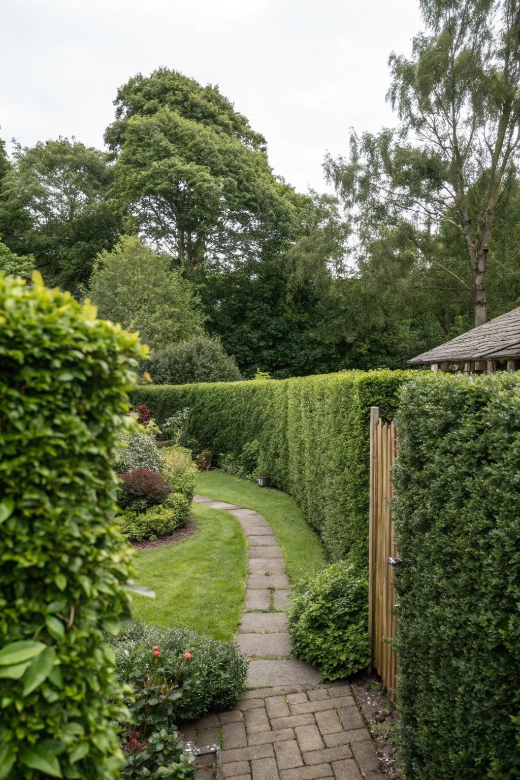 Elegant hedges providing a timeless privacy solution.