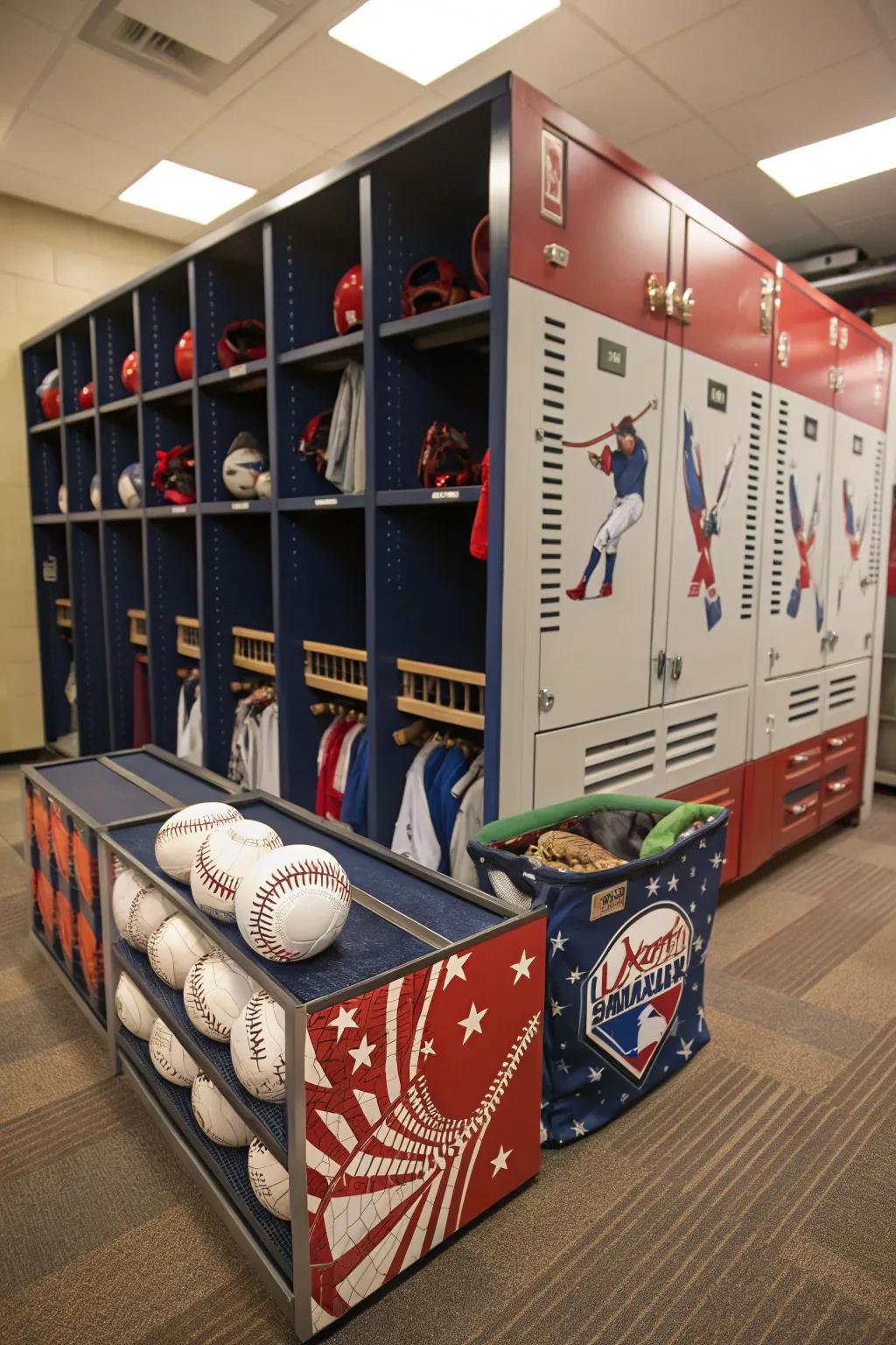 Keep organized with baseball-themed storage solutions.