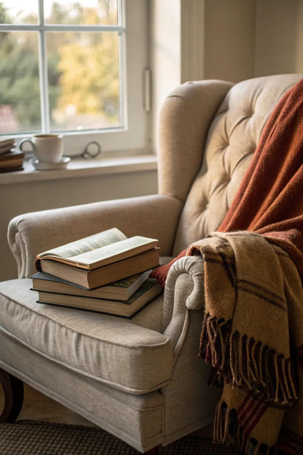 A reading nook offers a peaceful and personal birthday retreat.