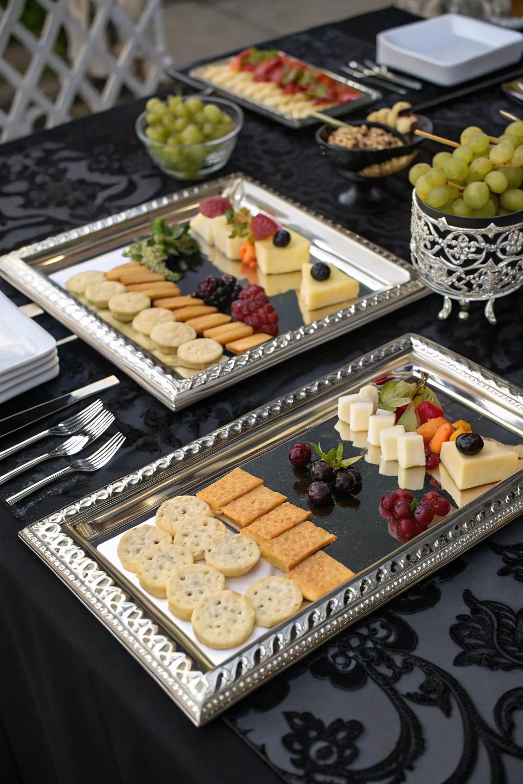 Mirrored trays reflect elegance and style.