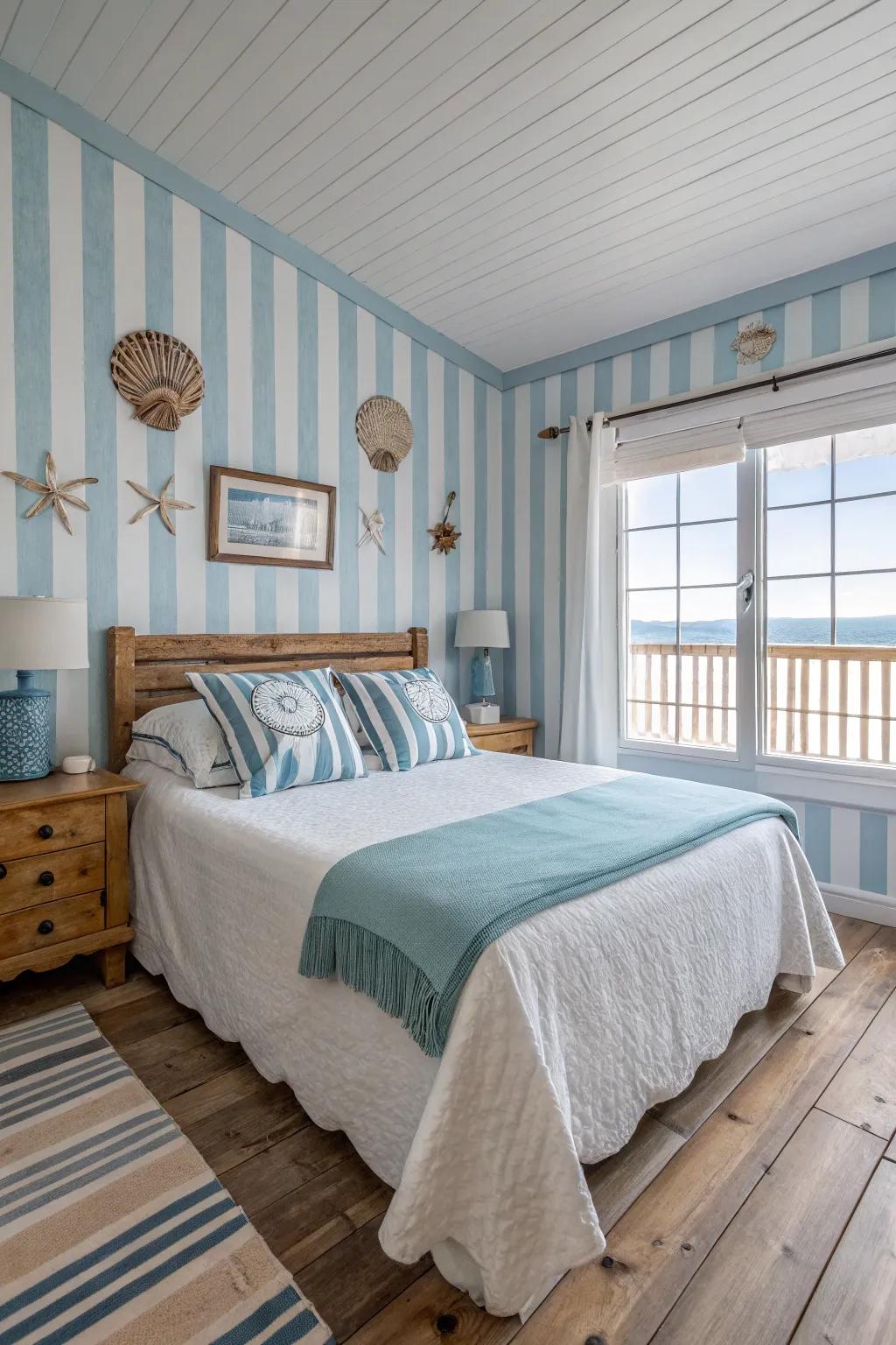 A coastal blue theme evokes oceanic relaxation.