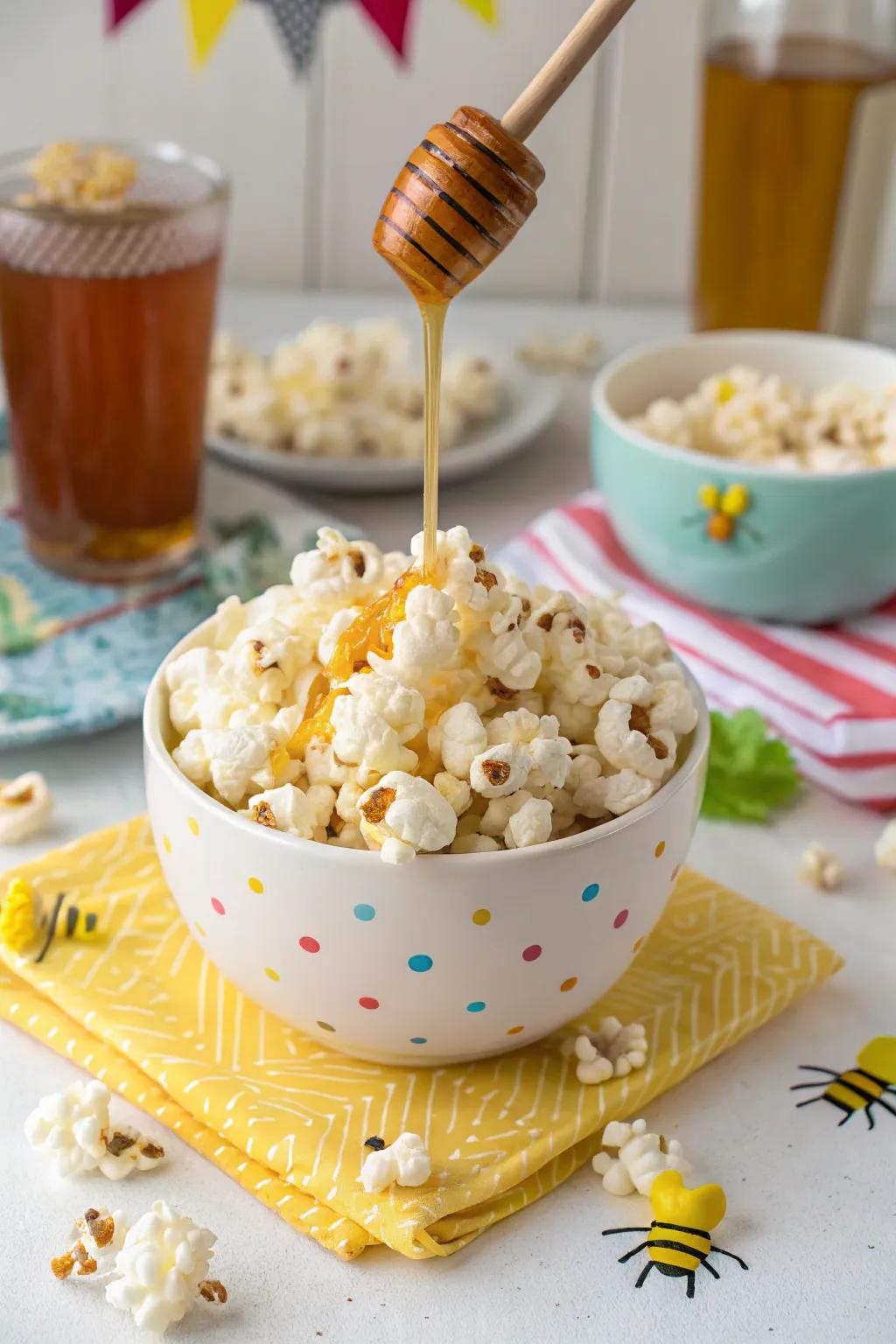 Bee-themed popcorn mix for a crunchy delight.