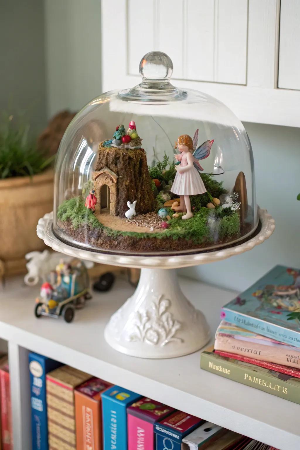 Construct a whimsical fairytale realm beneath glass for a subtle touch of enchantment.