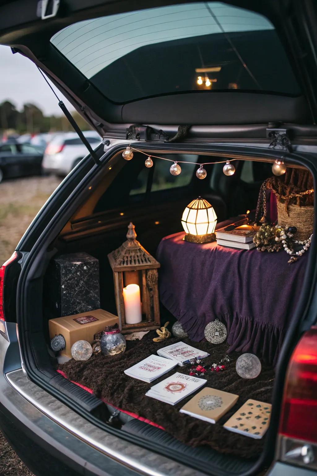 A mystical fortune teller-themed trunk, full of intrigue and wonder.