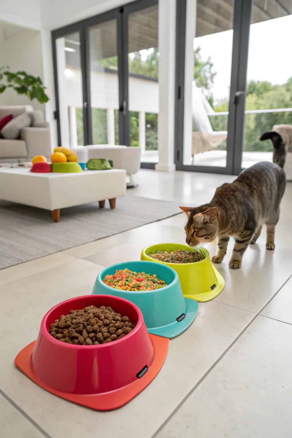 Brighten up your cat's dining area with a pop of color.