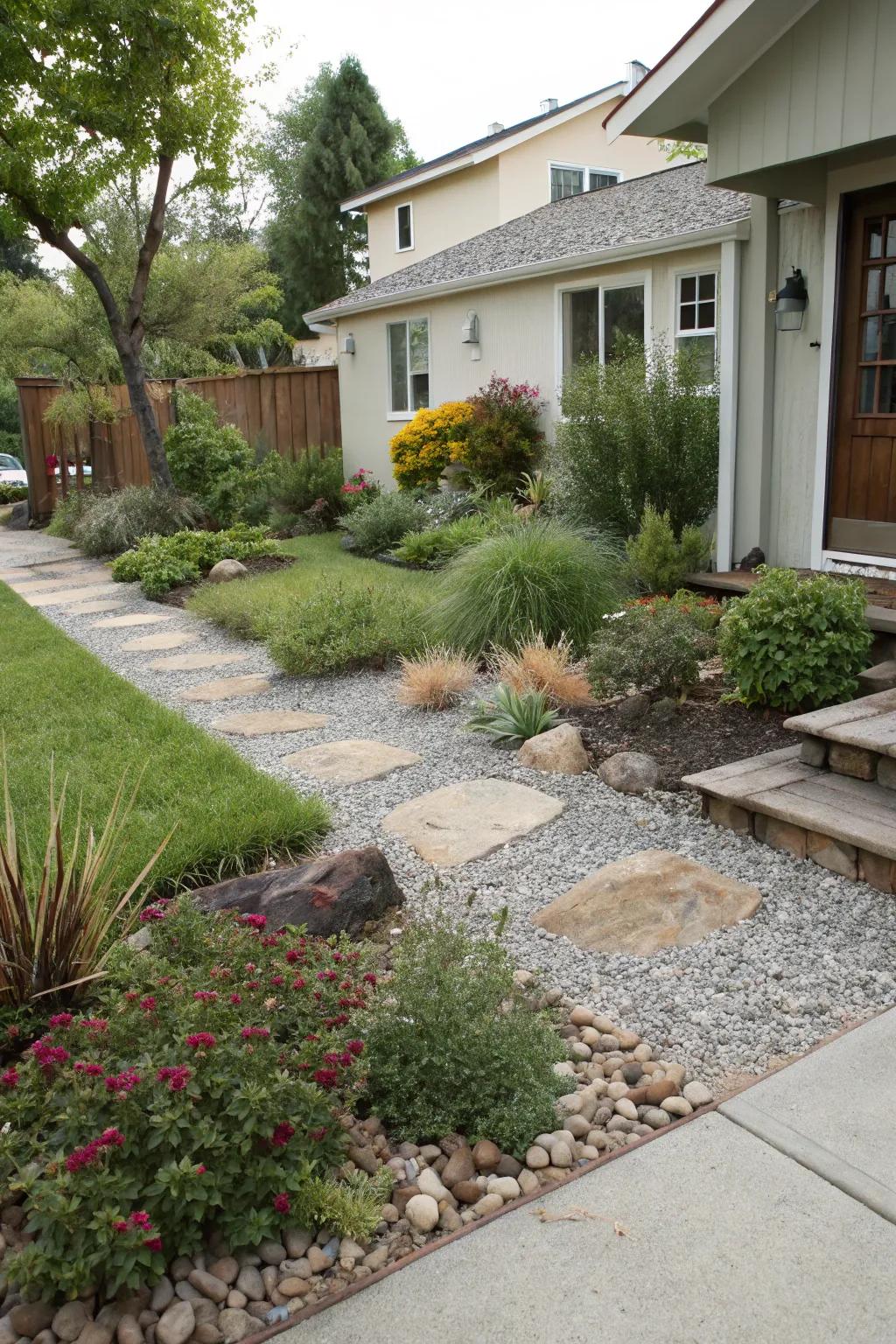Gravel provides a stylish and low-maintenance alternative to turf.