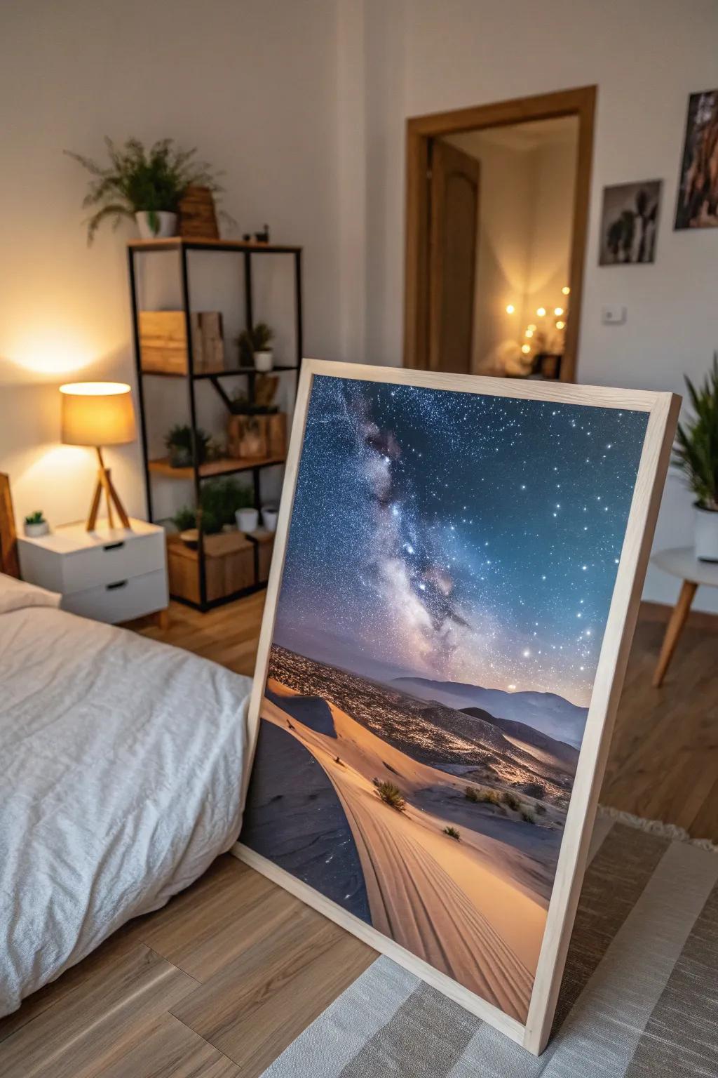 Experience calm with a desert night painting