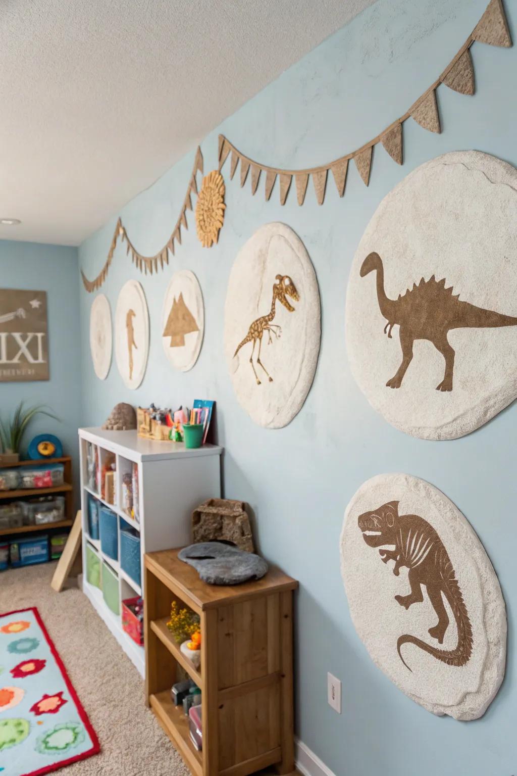 DIY dinosaur fossils that add a personal and educational touch to the room.