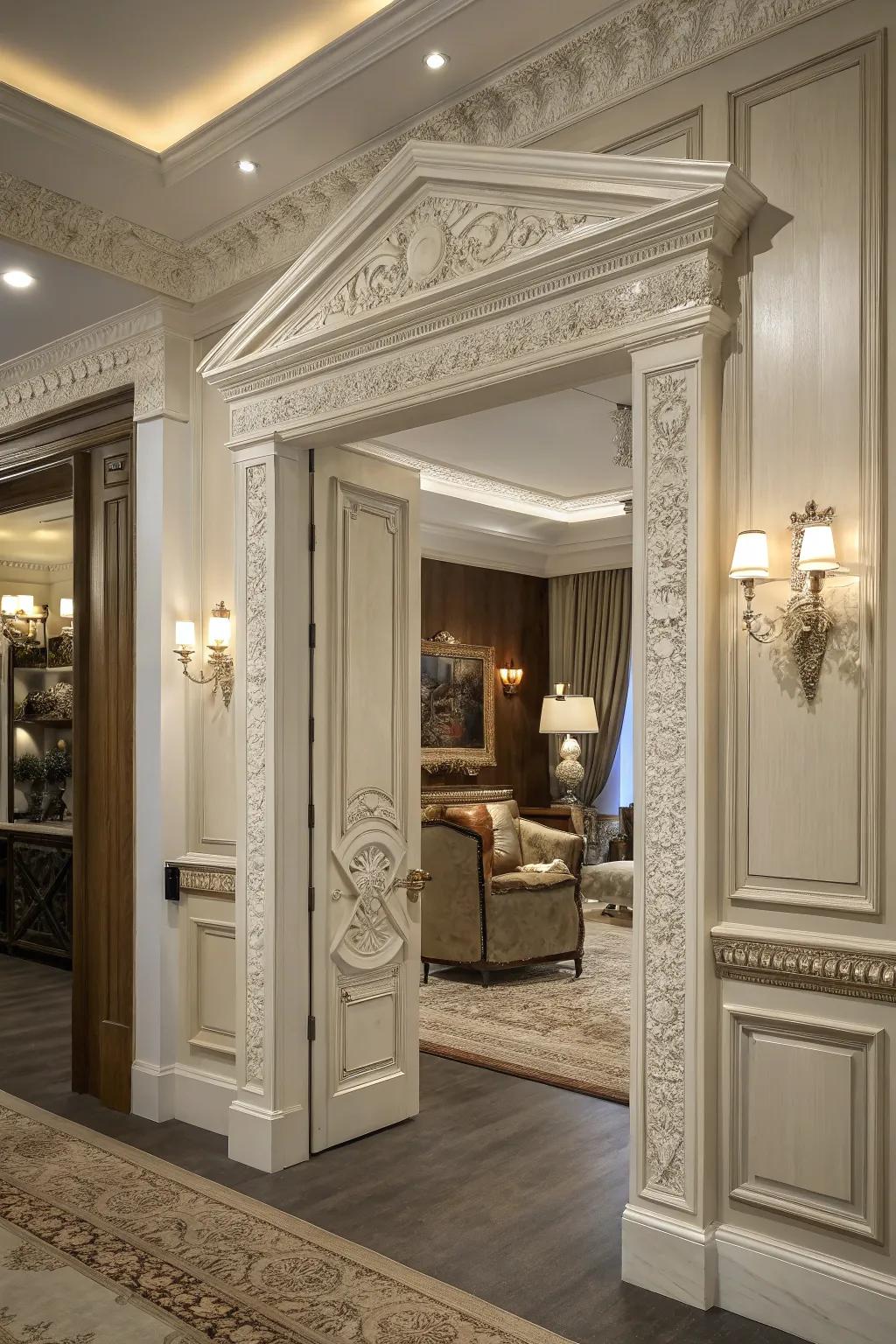 Layered trim styles add depth and sophistication to this interior.