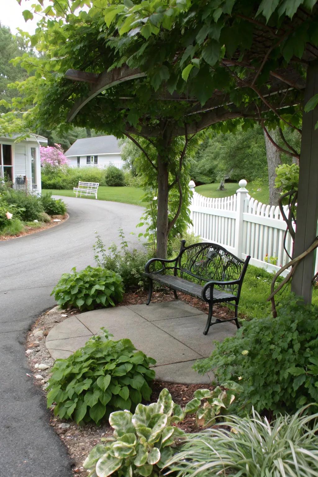 A seating enclave furnishes a snug vicinity on the berm.