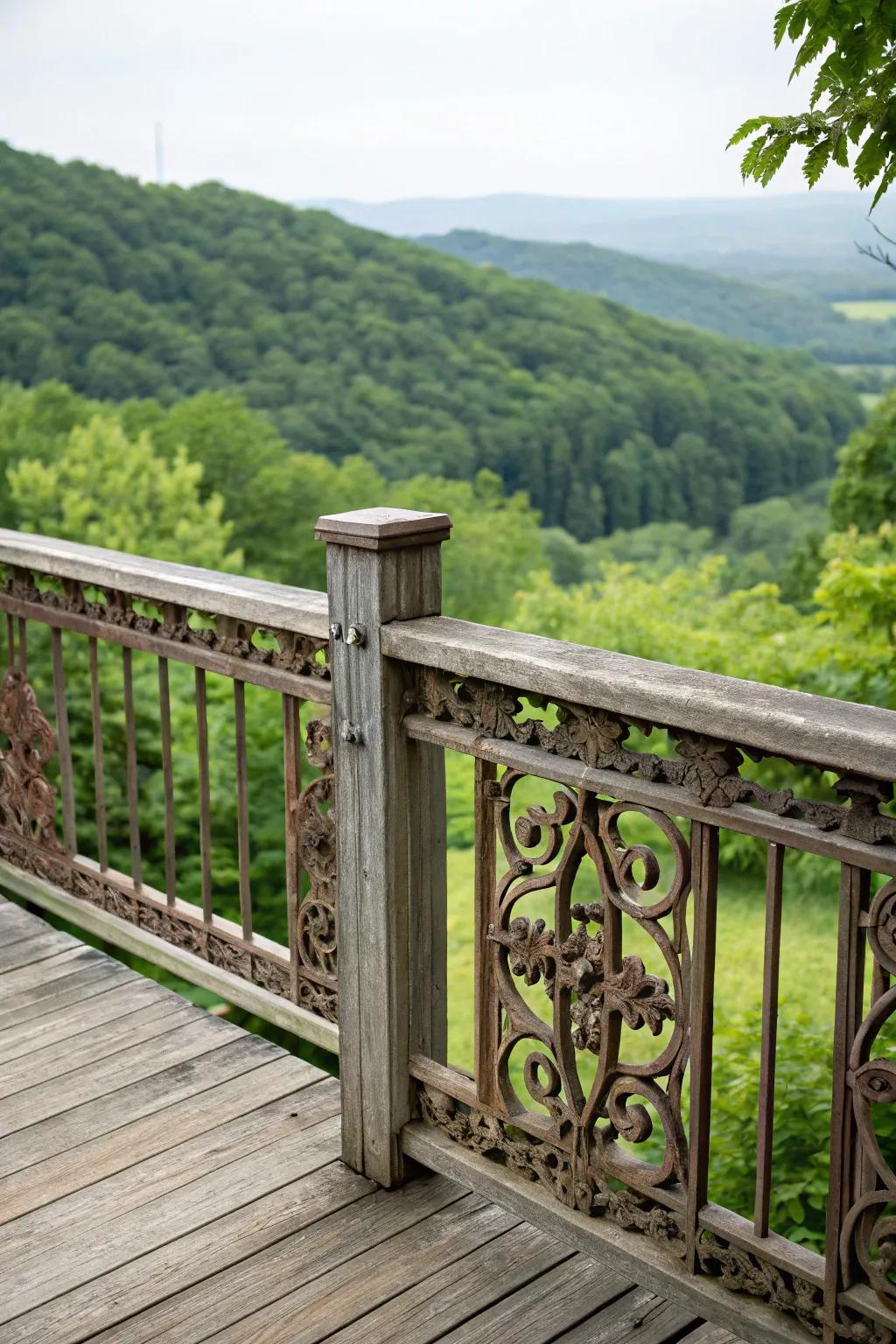 Artistic flair: Decorative iron inserts in railing.