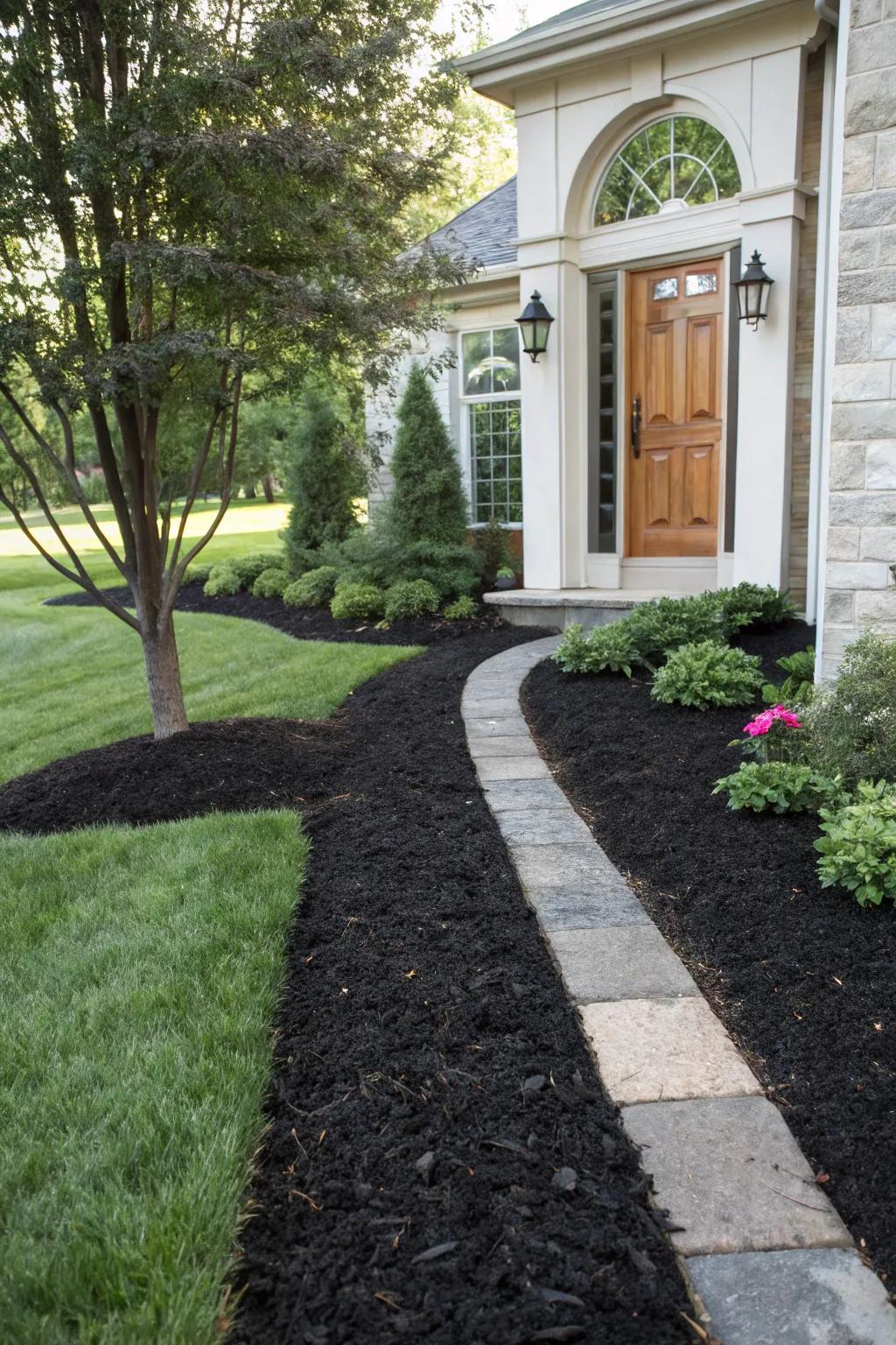 Create a welcoming entrance with a bold mulch path.