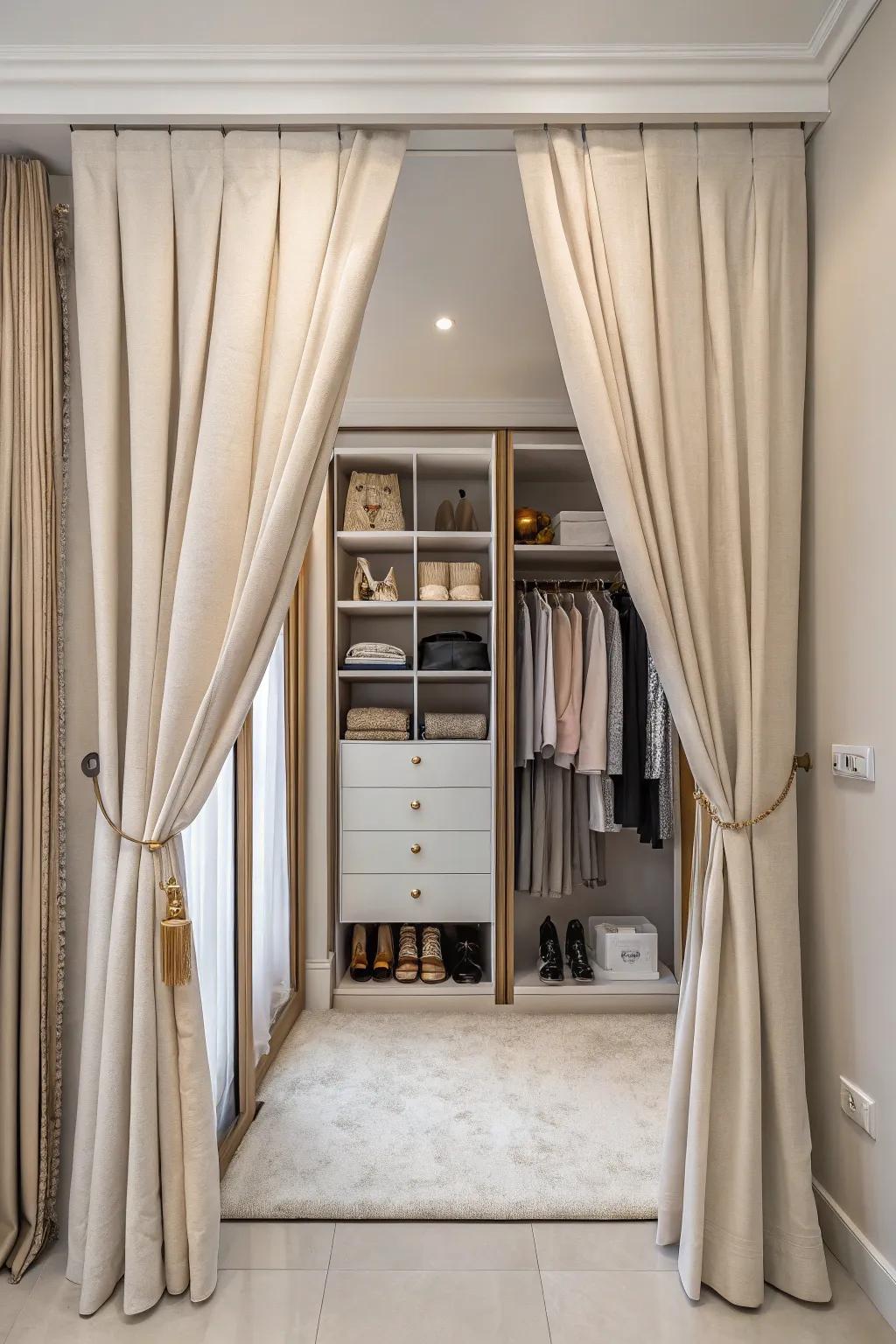 Curtains offer a stylish alternative to closet doors.