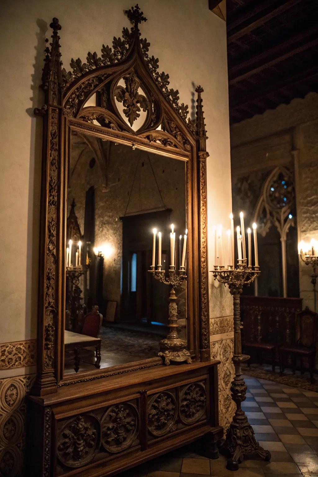 Ornate mirrors that enhance gothic elegance.