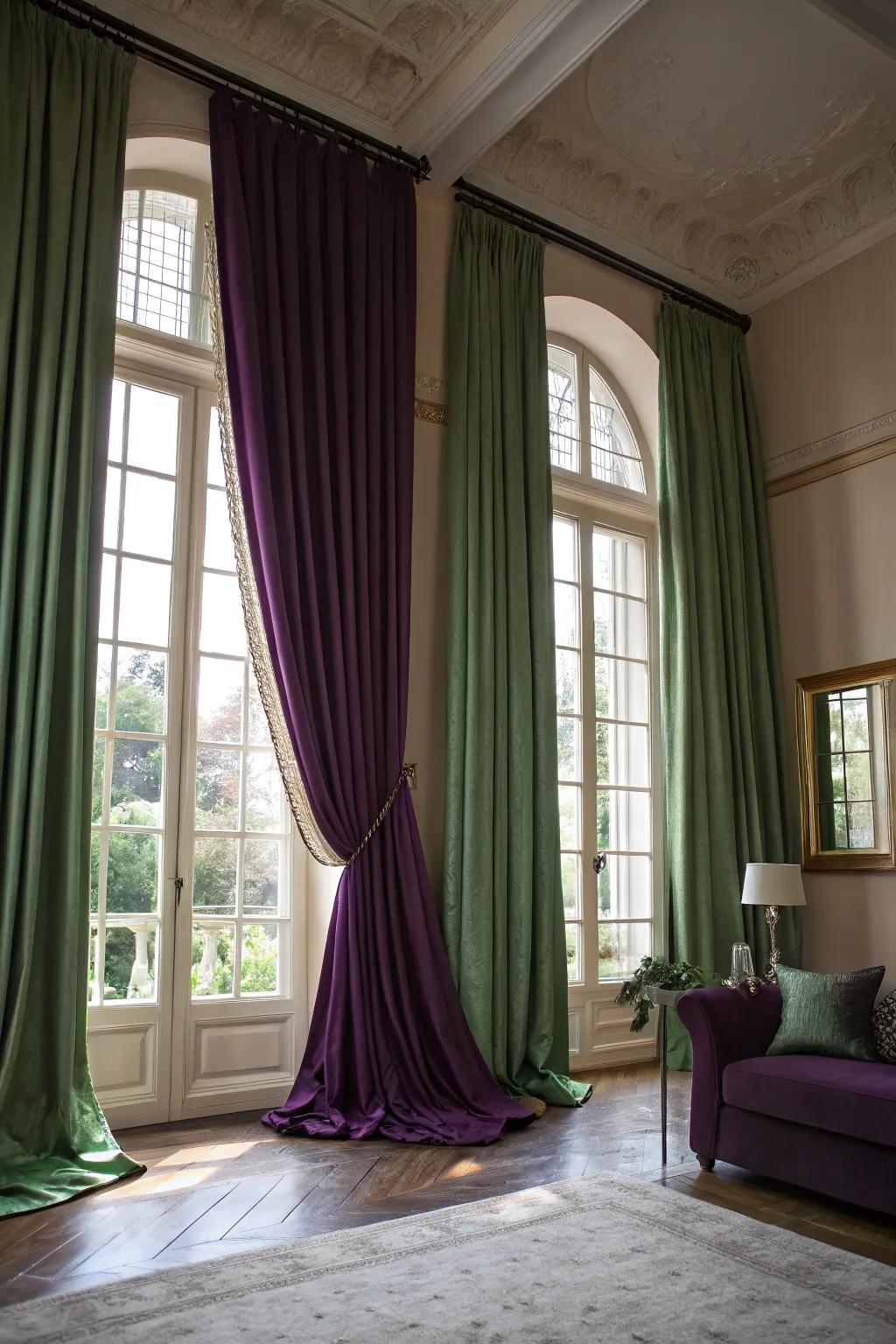 Dramatic curtains framing the windows beautifully.