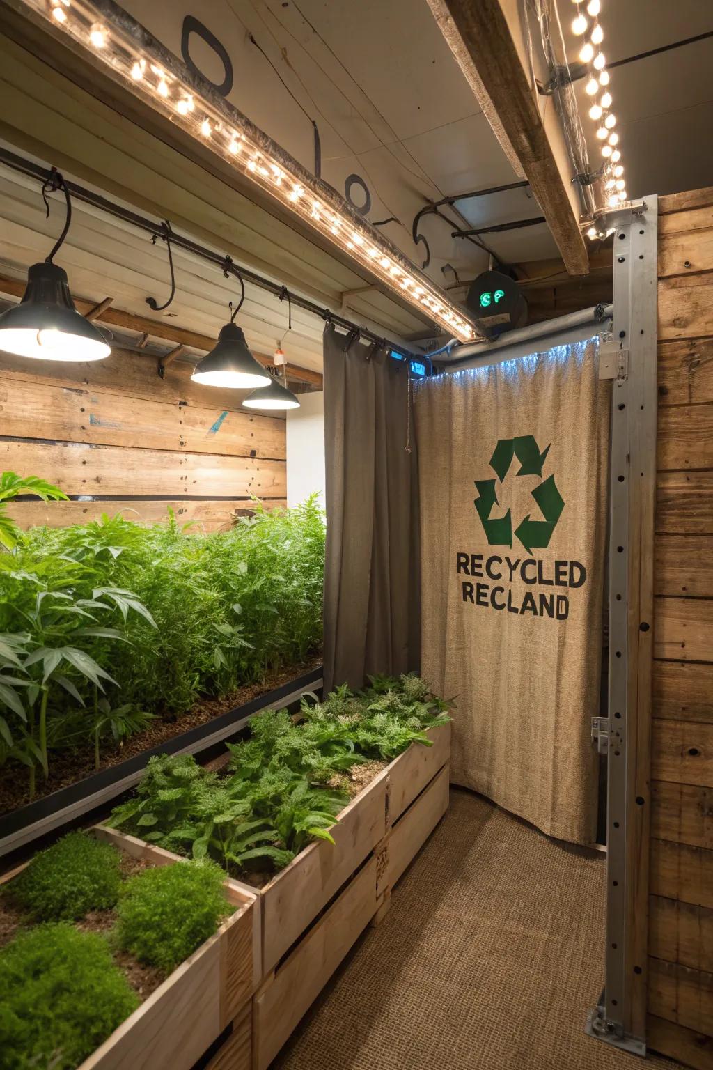 Eco-conscious materials fashion a sustainable and aware grow area.
