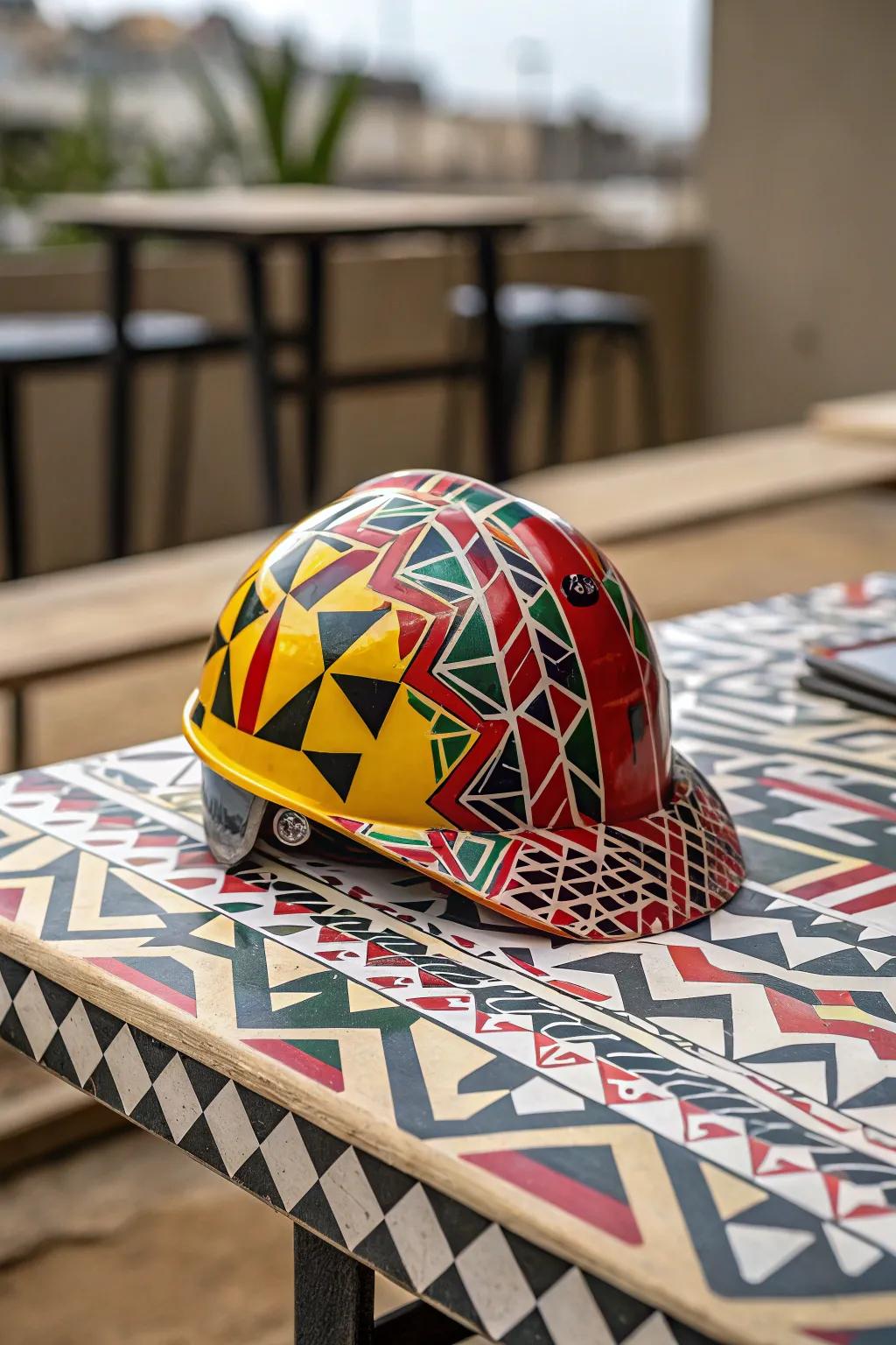 A hard hat with contemporary geometric design.