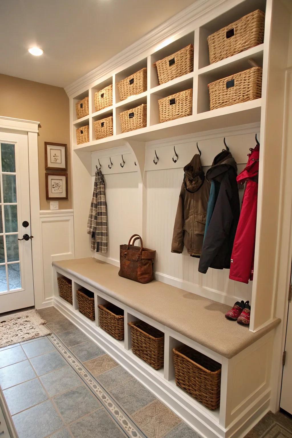 An efficient mudroom for a clutter-free entrance.