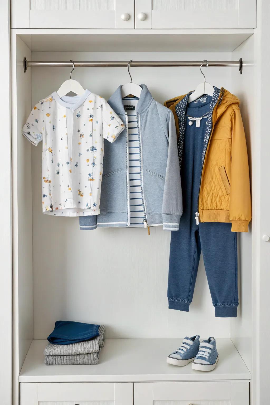 A capsule wardrobe simplifies clothing choices.