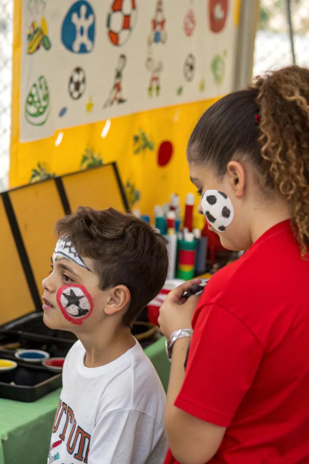 Kids getting into the spirit with game day face paint.