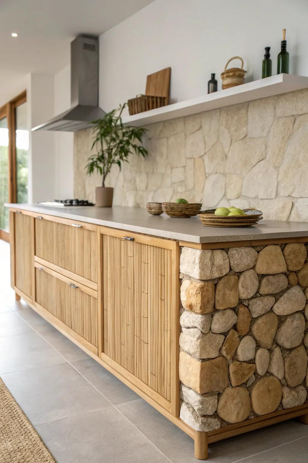 Natural substances cultivate a serene and composed sideboard layout.