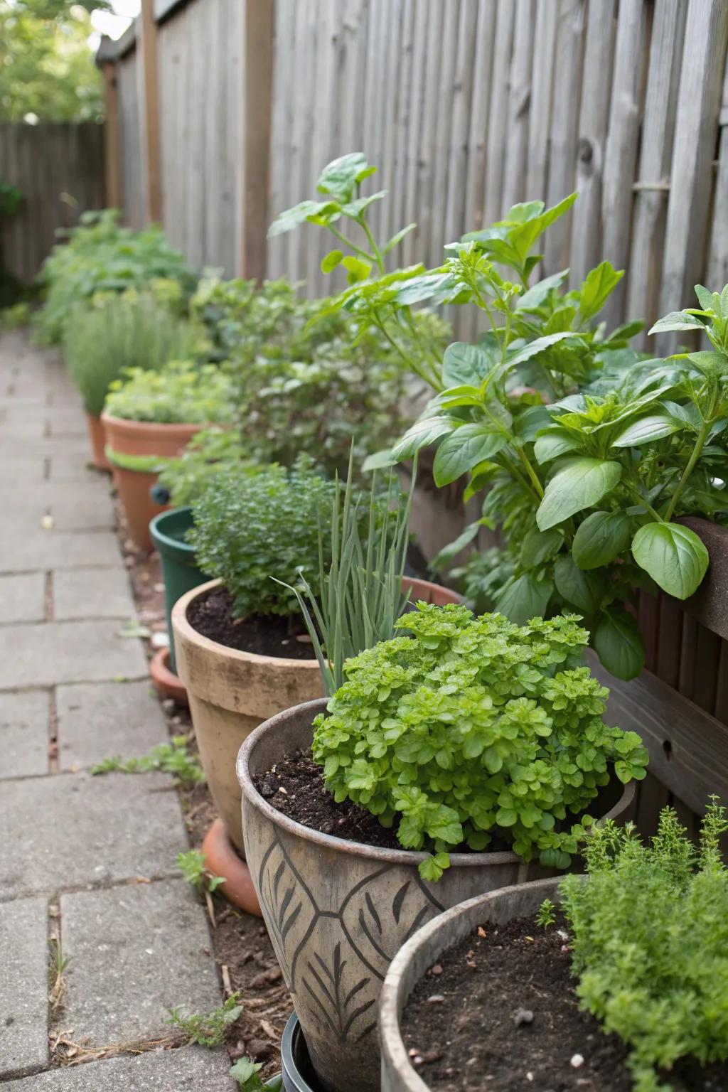 Artificial herbs bring charm to any outdoor kitchen.