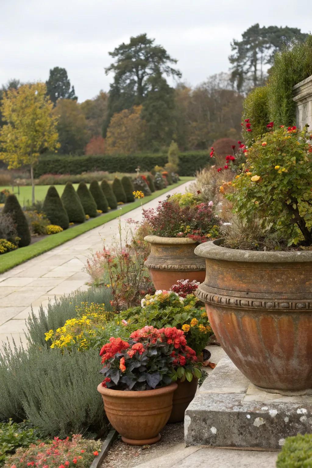 Keep your garden fresh with a rotating seasonal pot display.