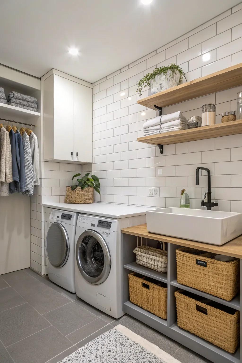 A utility sink combines practicality with fashionable design.