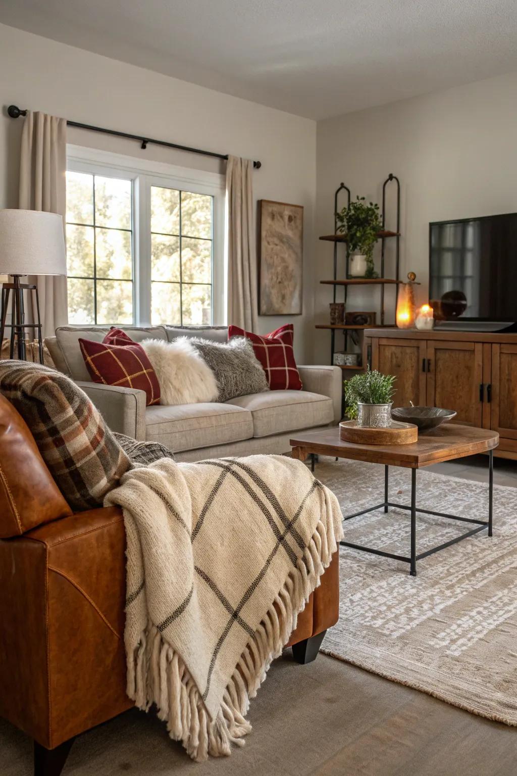 A living room with a mix of textures for added depth and interest.