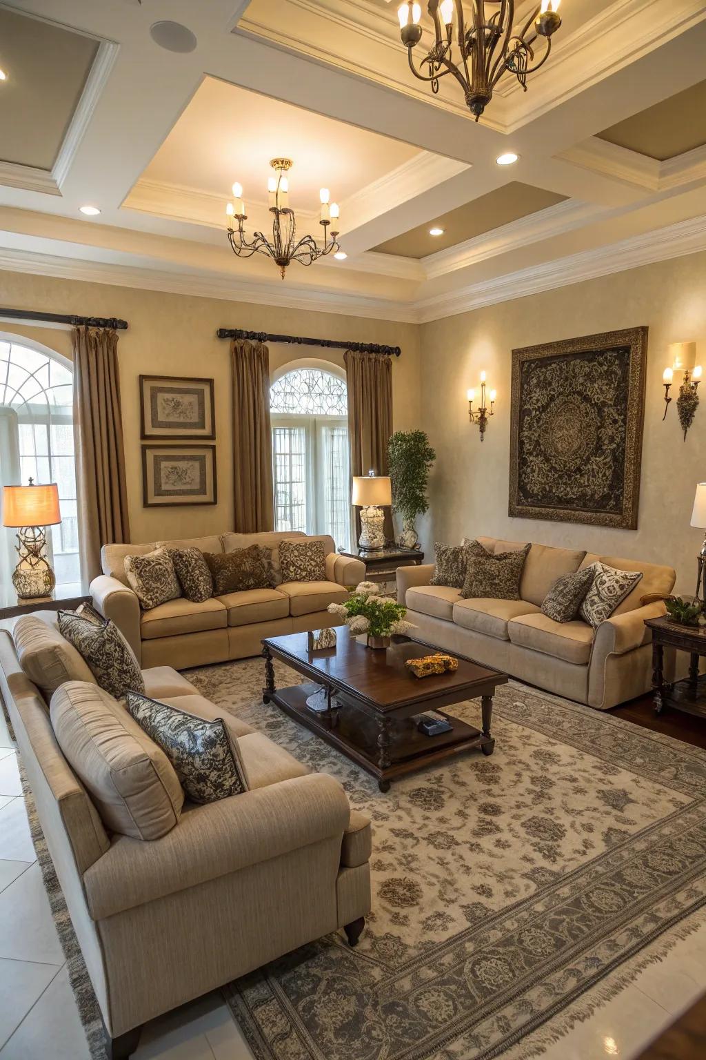 An inviting U-shape layout perfect for social get-togethers.