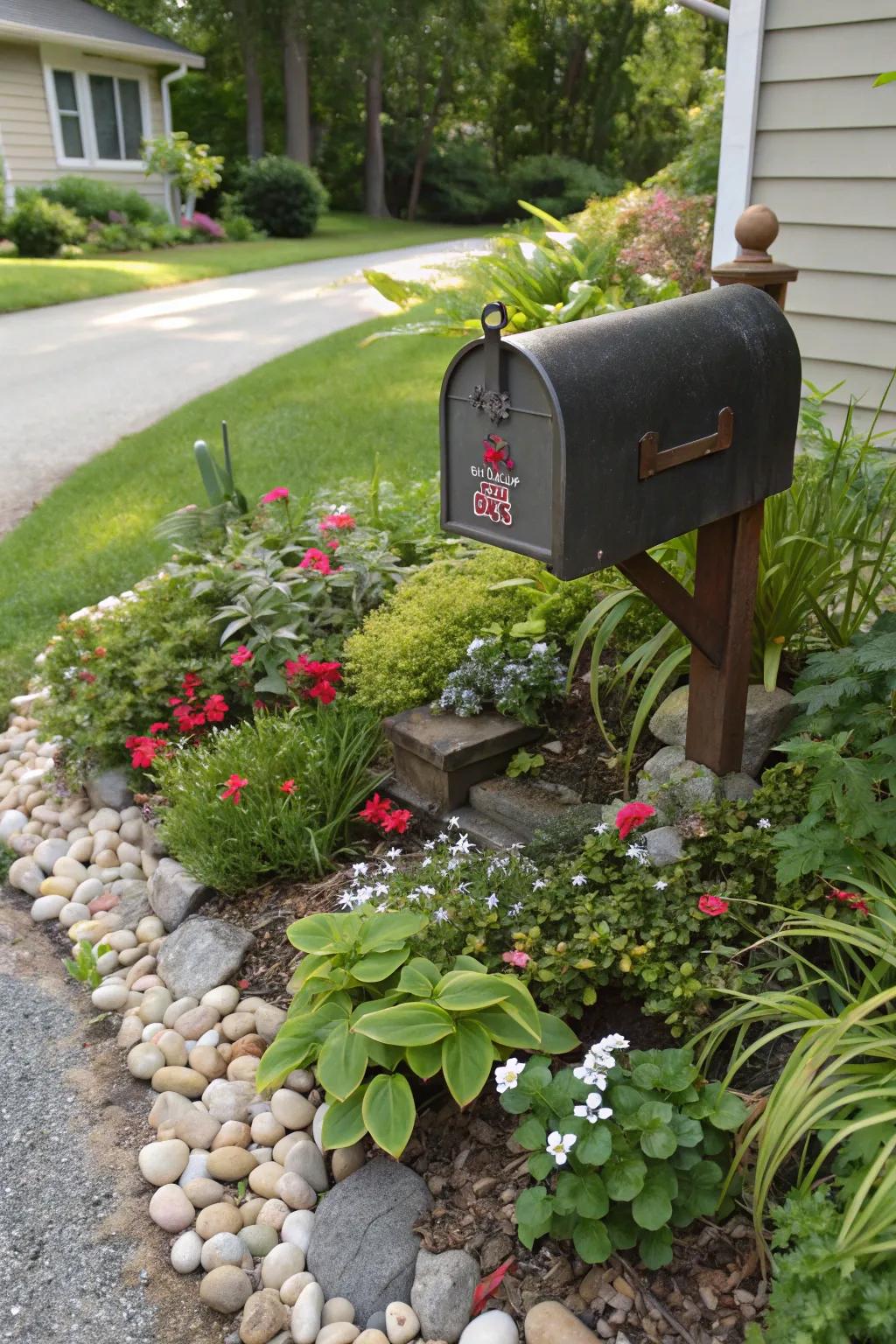 Create a mini garden oasis around your mailbox for a charming effect.