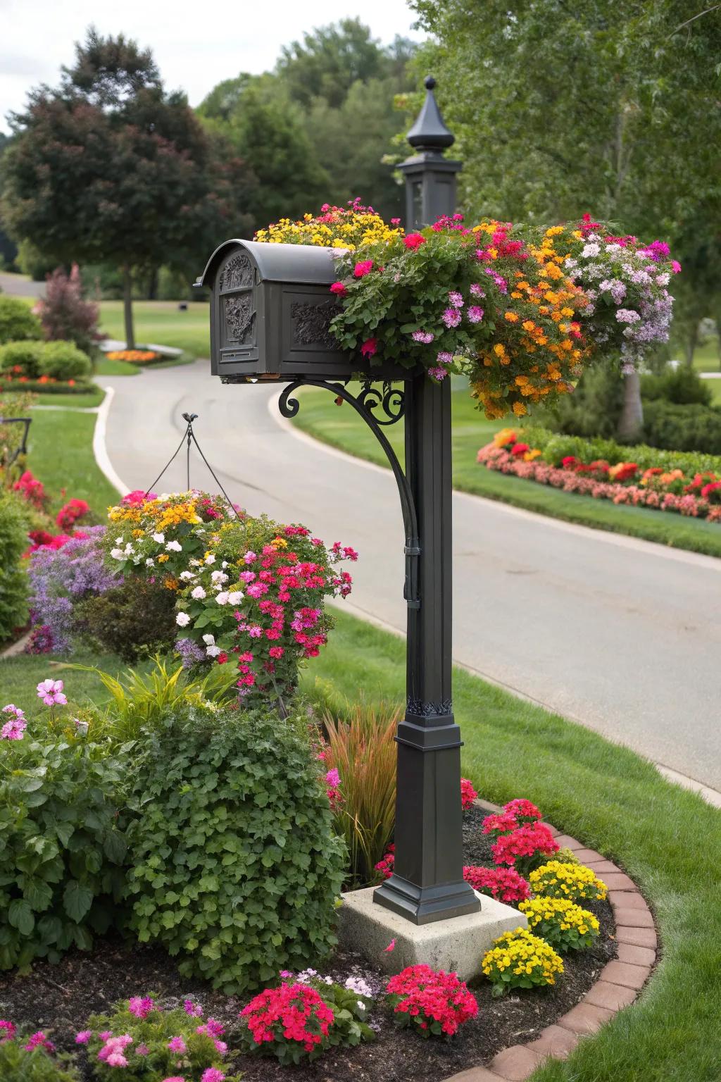Mailbox supports with planters add color and vitality to your entryway.