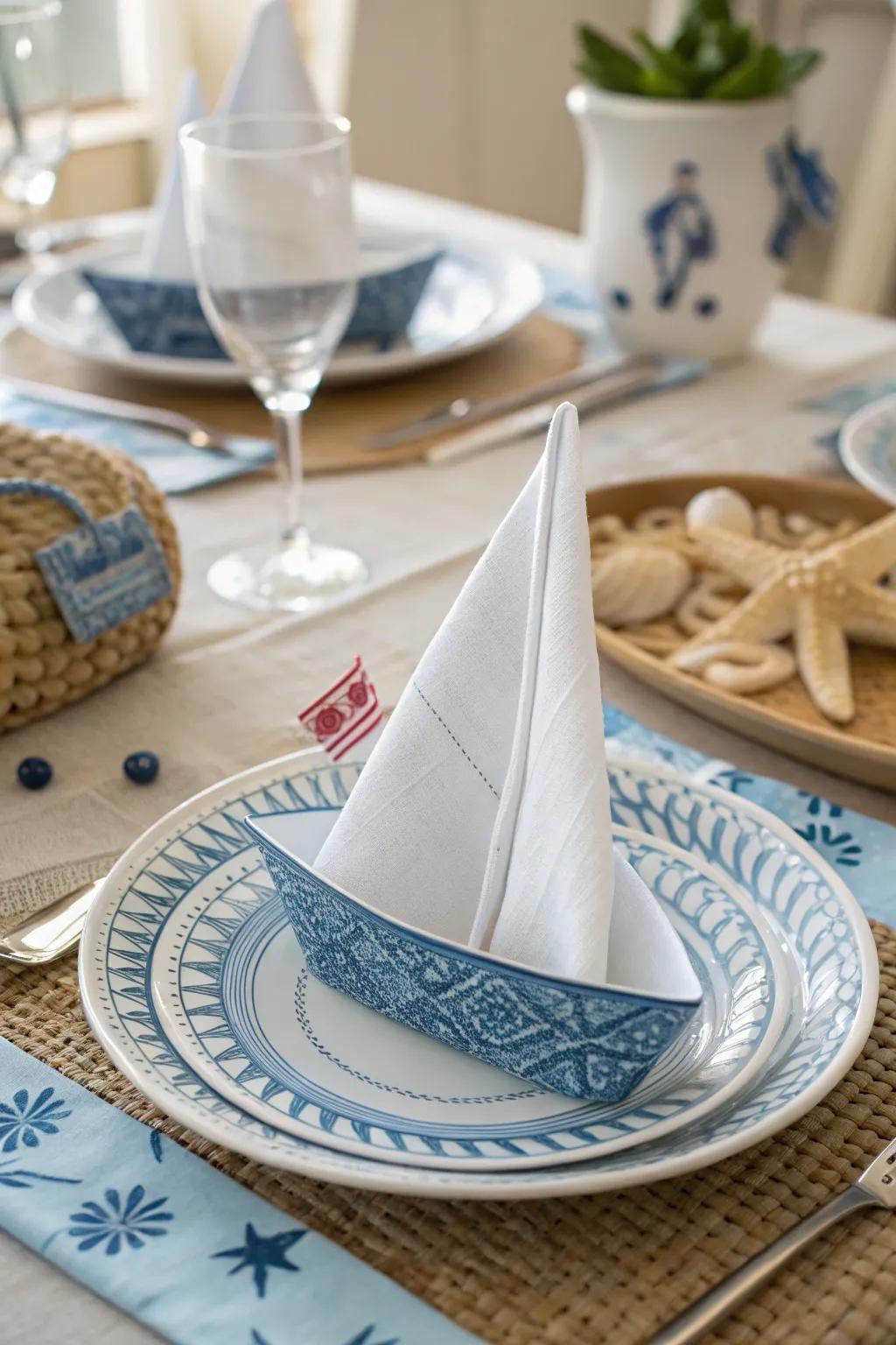 Creative boat folds for nautical flair.