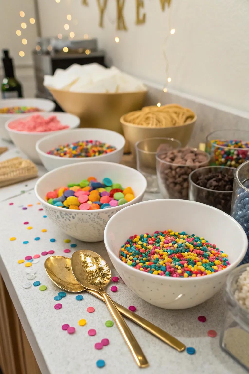 A confetti bar adds interactive fun to your party.