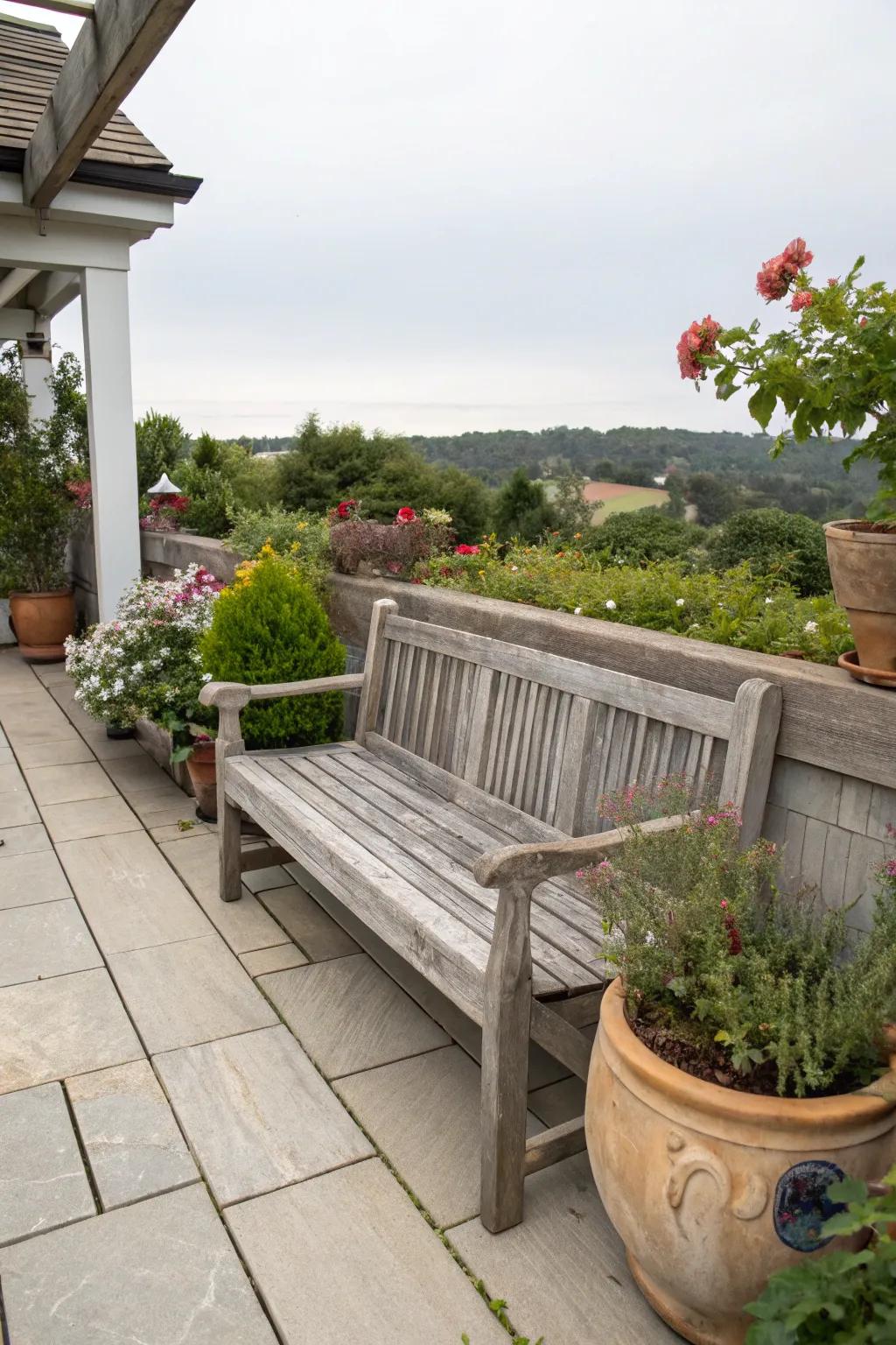 Built-in benches offer stylish seating and storage solutions.