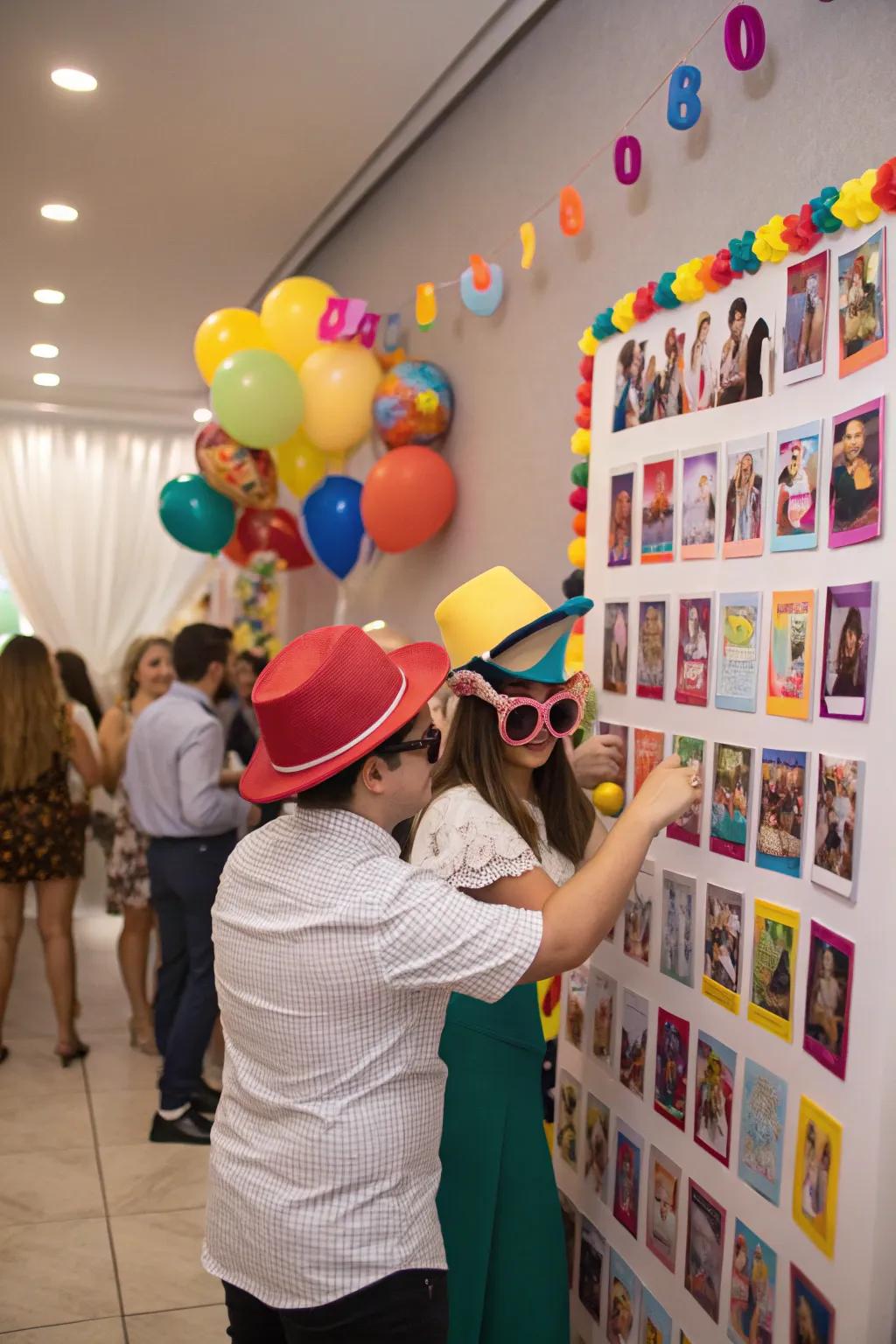 Props add a playful and interactive element to your photo wall.