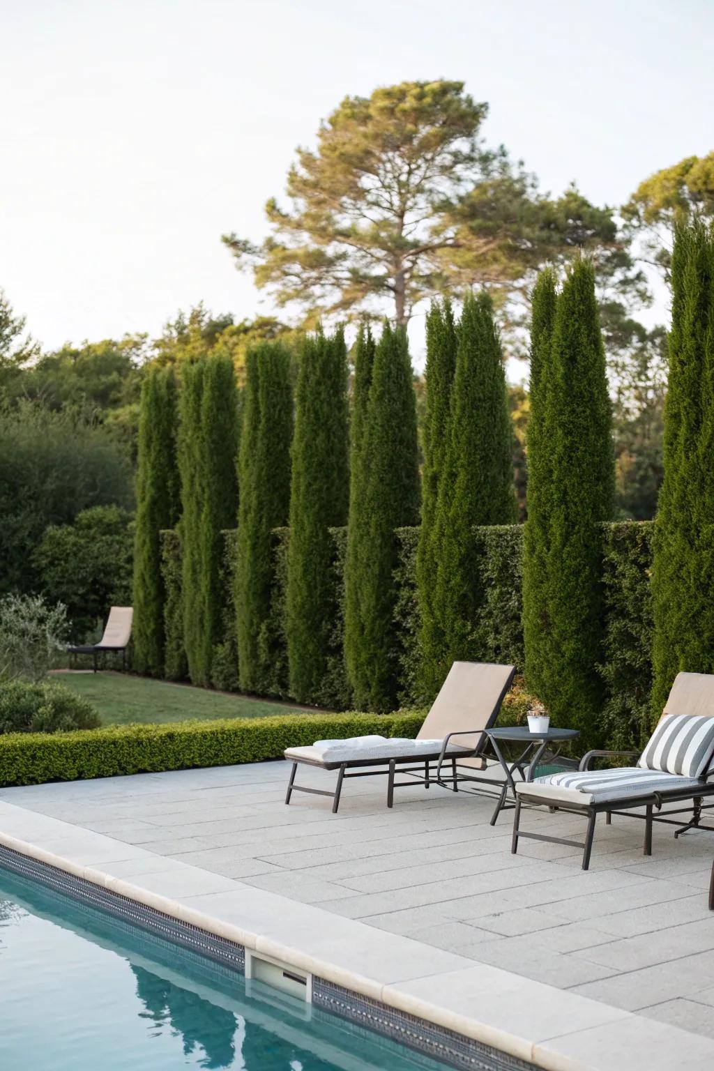 Green fencing offers privacy while enhancing the natural beauty of your pool area.