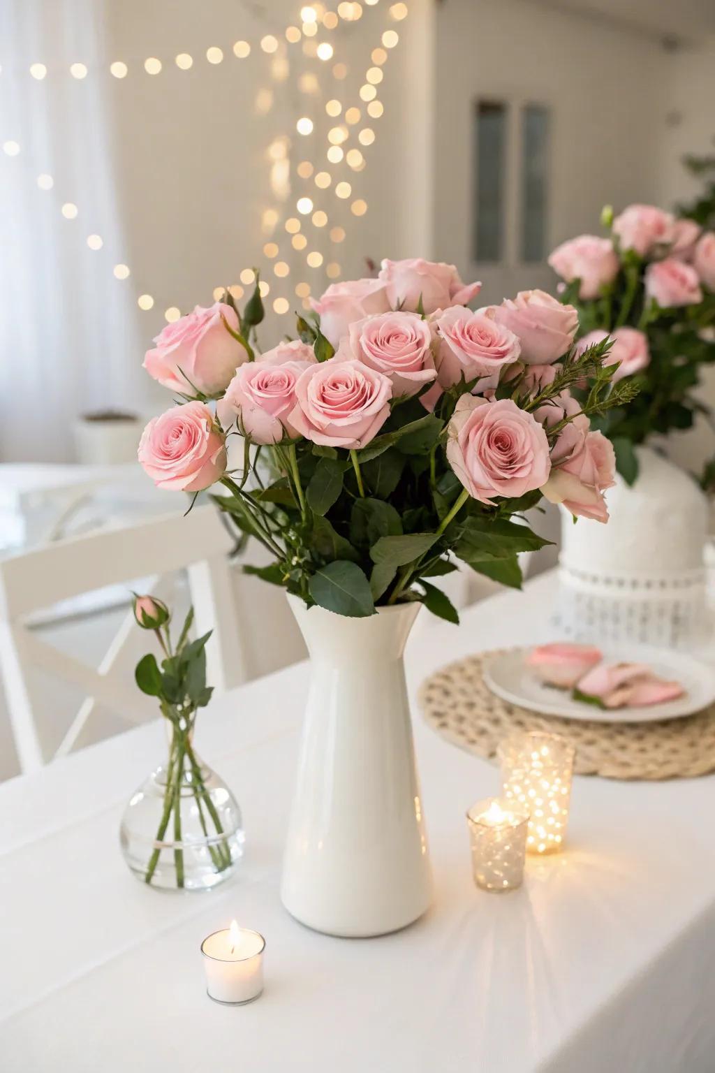 Chic Simplicity with White Vase and Roses